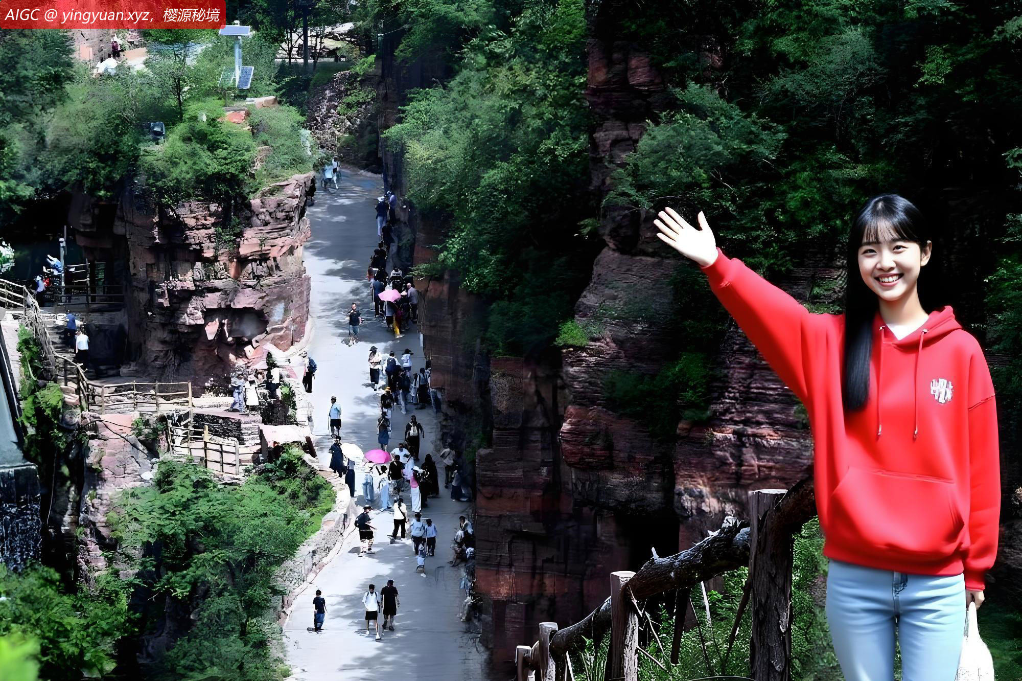 游客在河南万仙山景区郭亮村游玩