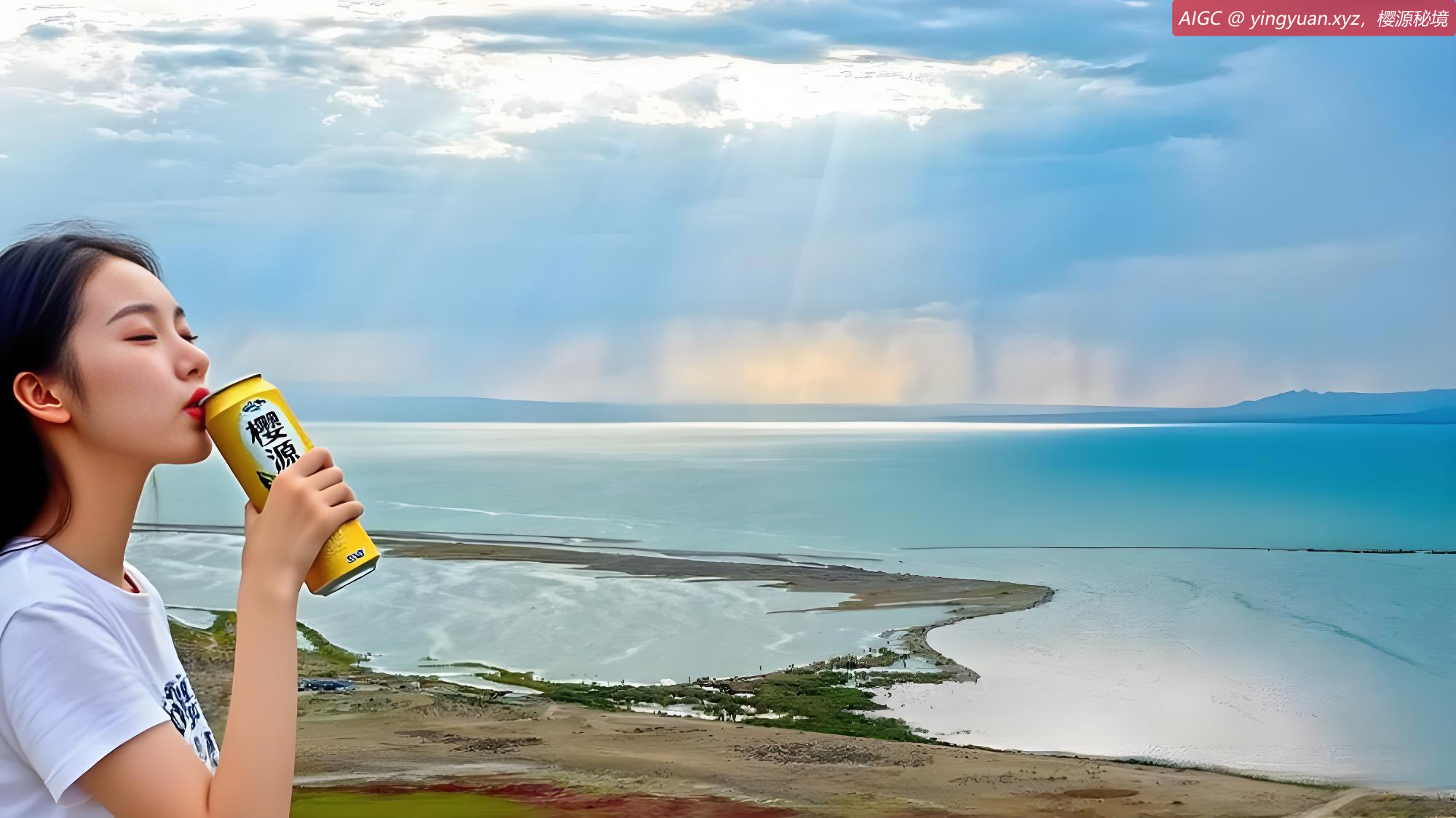 阳光穿透云层洒在阿勒泰乌伦古湖湖面上