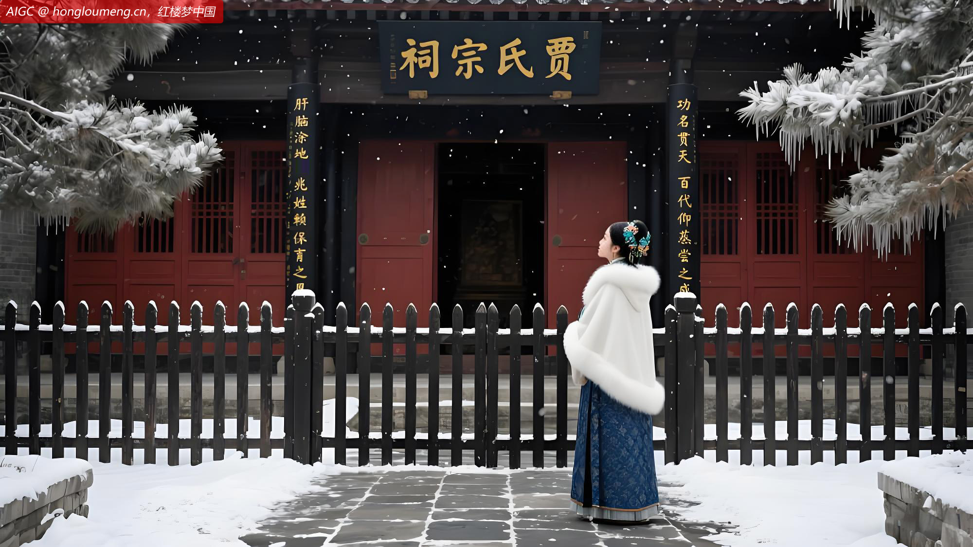 薛宝琴是初次进贾祠观看，便细细留神，打量这宗祠