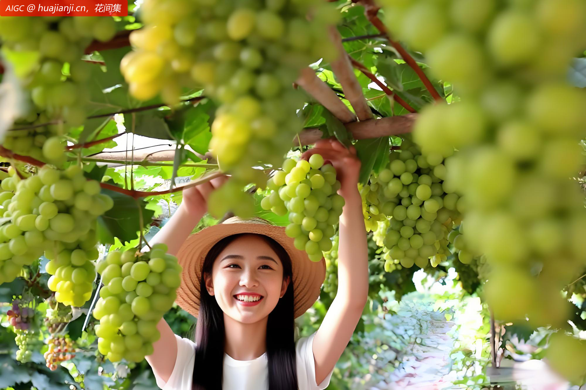 山东枣庄市古屯村村民在果园里采摘葡萄
