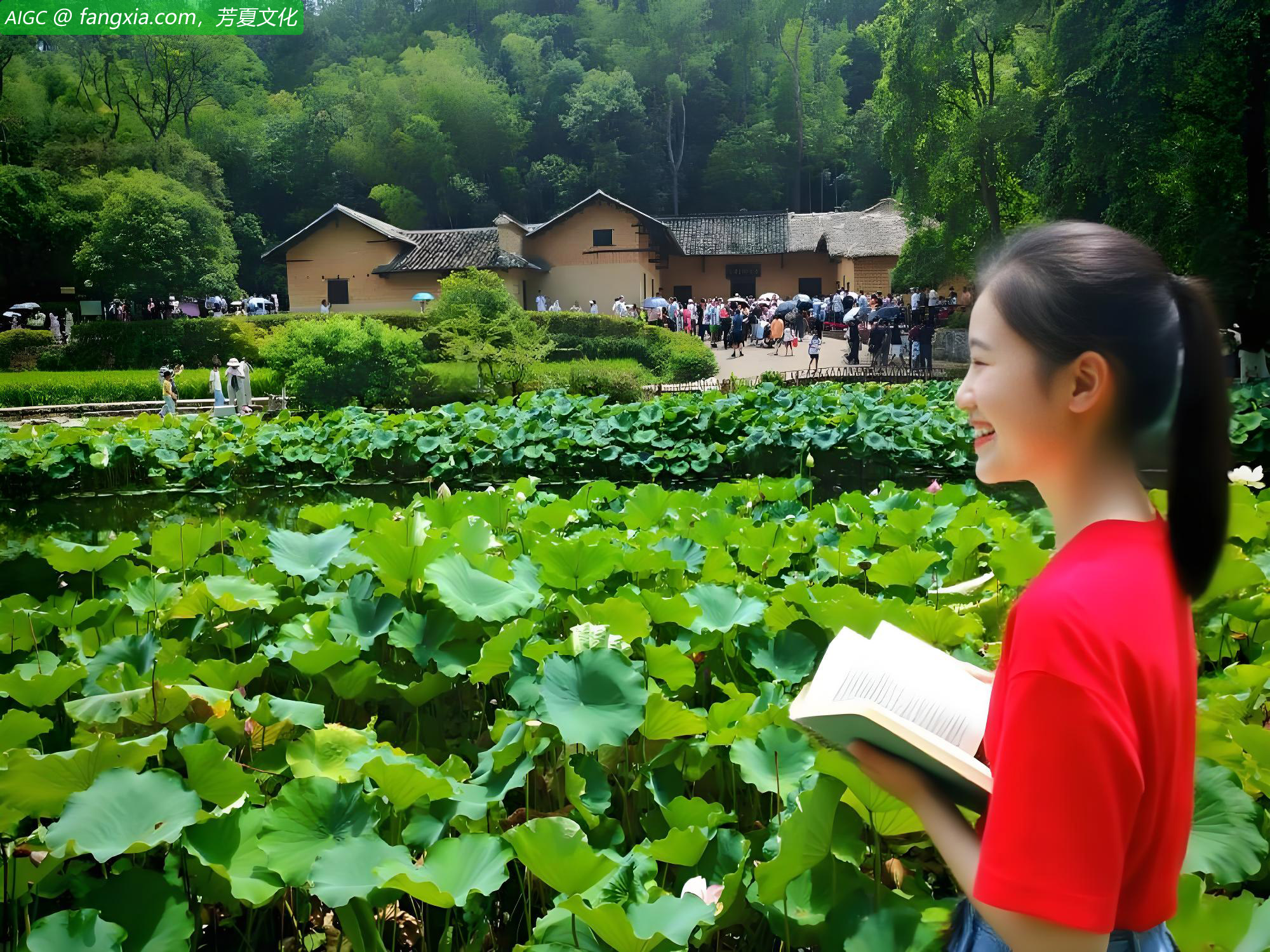 湖南湘潭韶山冲，伟人故居前的荷花盛开
