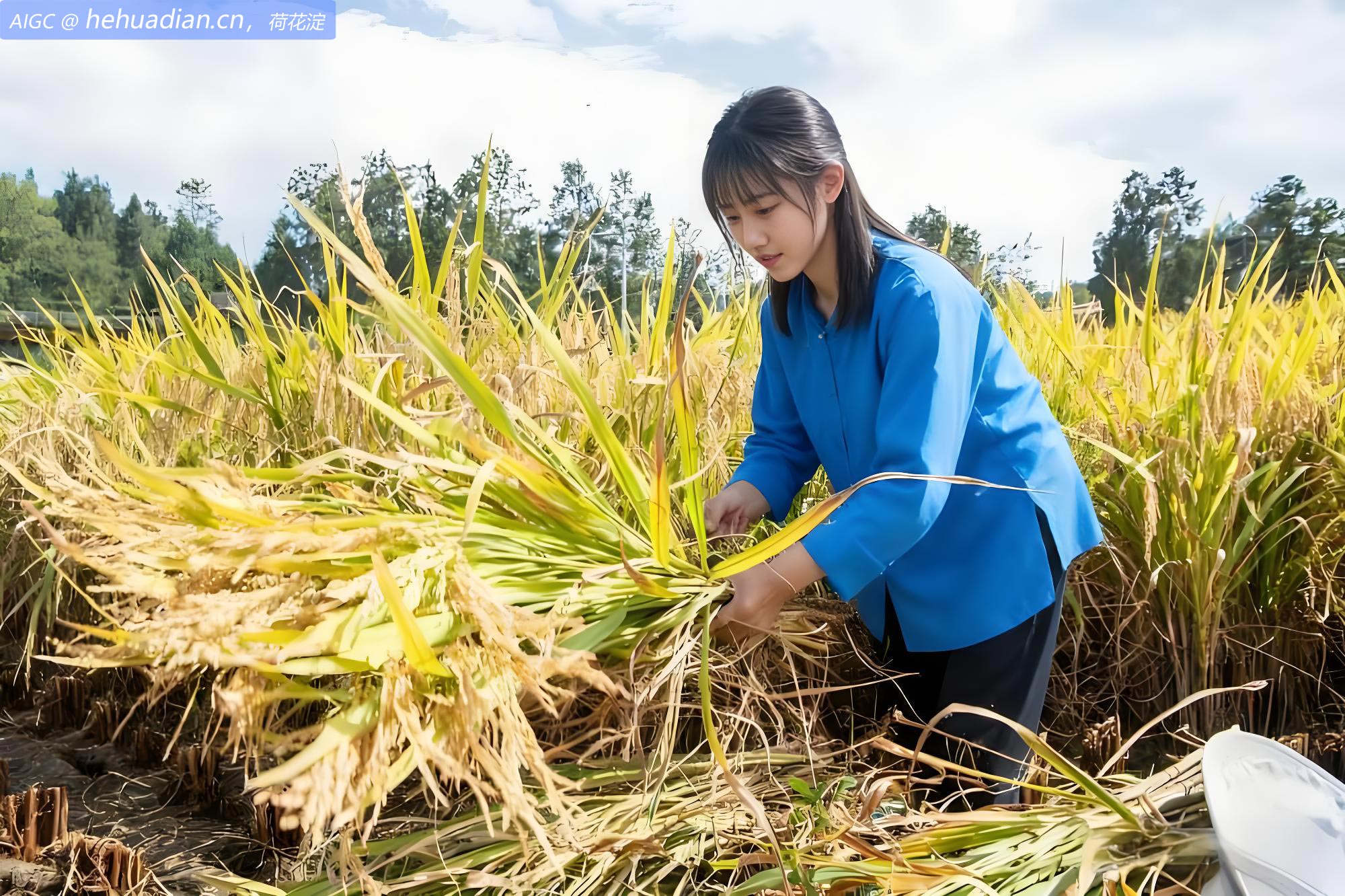 稻农在重庆市黔江区五里镇的稻田里抢收稻谷