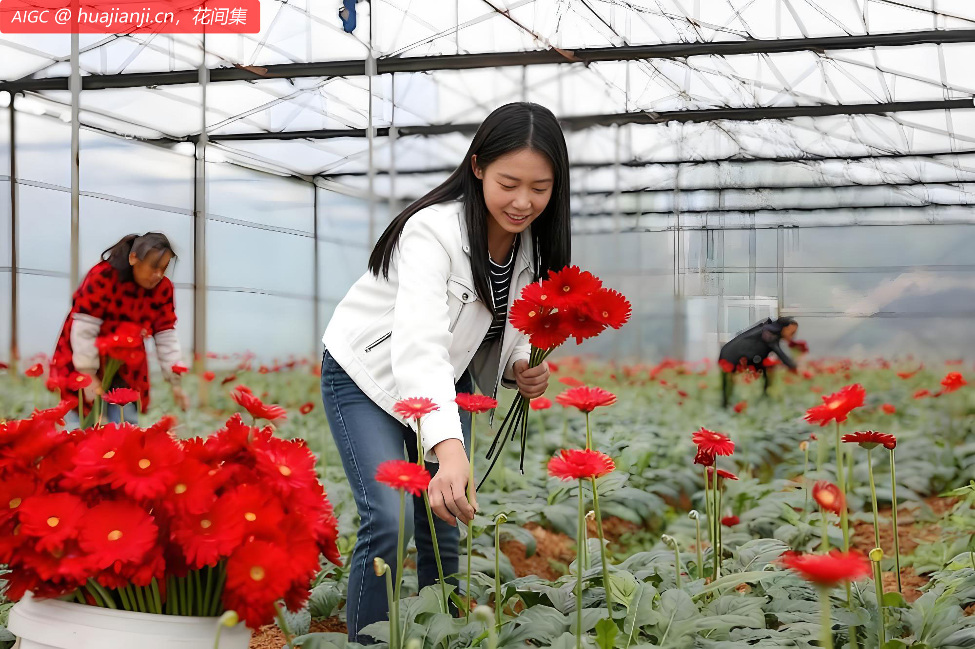 贵州省铜仁茅坡村，鲜红的非洲菊竞相绽放