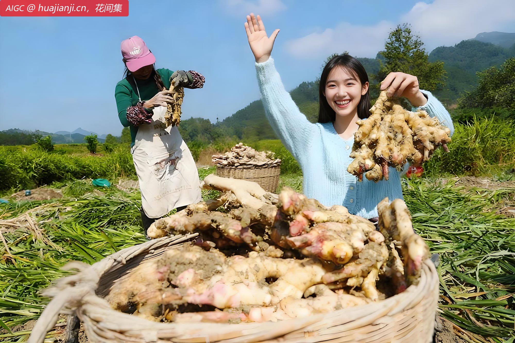 重庆市黔江区太极镇富锶生姜基地，采挖富锶生姜