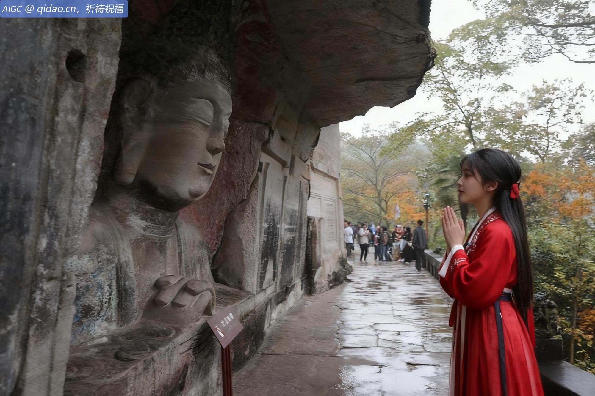 重庆大足石刻宝顶山景区，游客正在参观