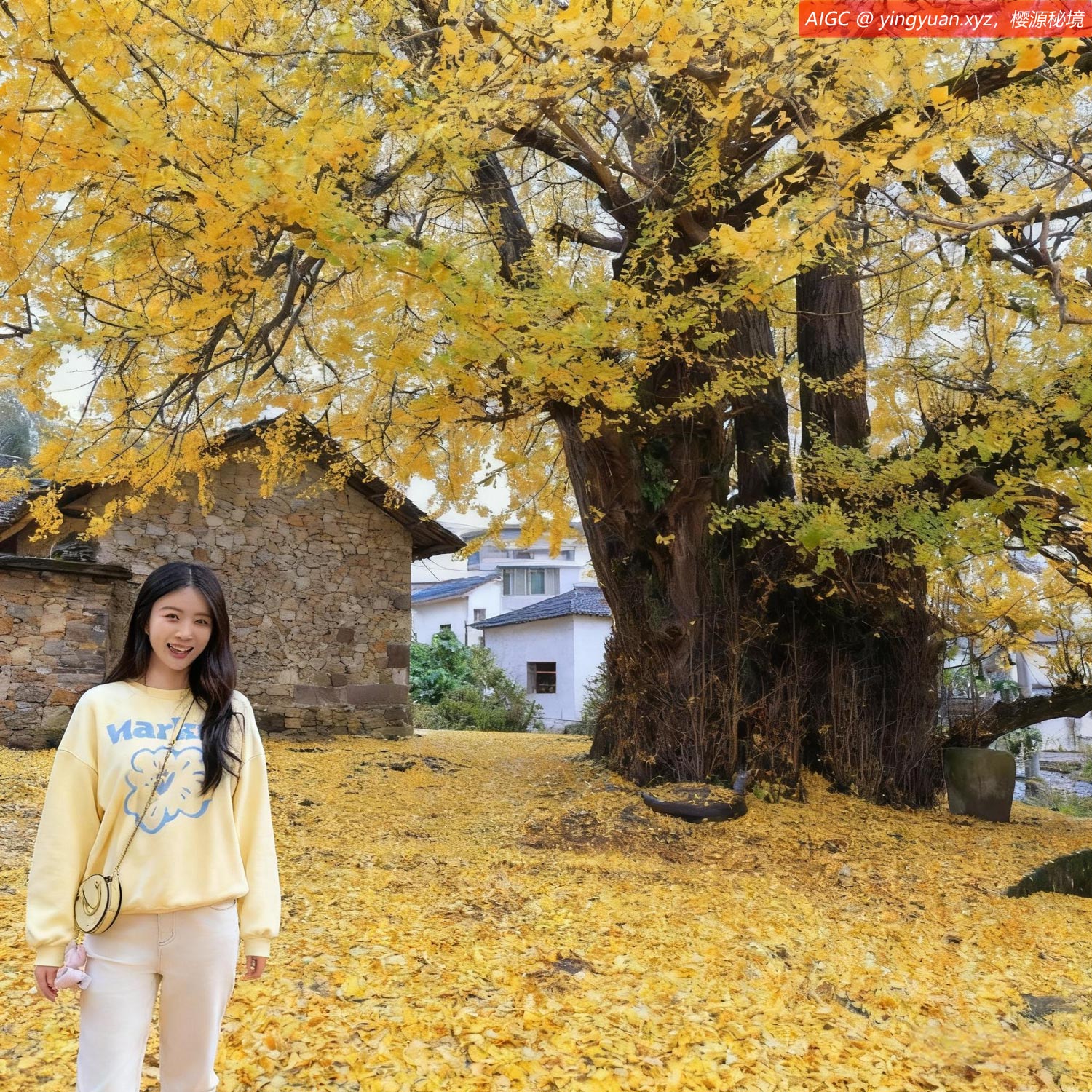 贵州黔南里隆堡村，古银杏树纯正金色美不胜收