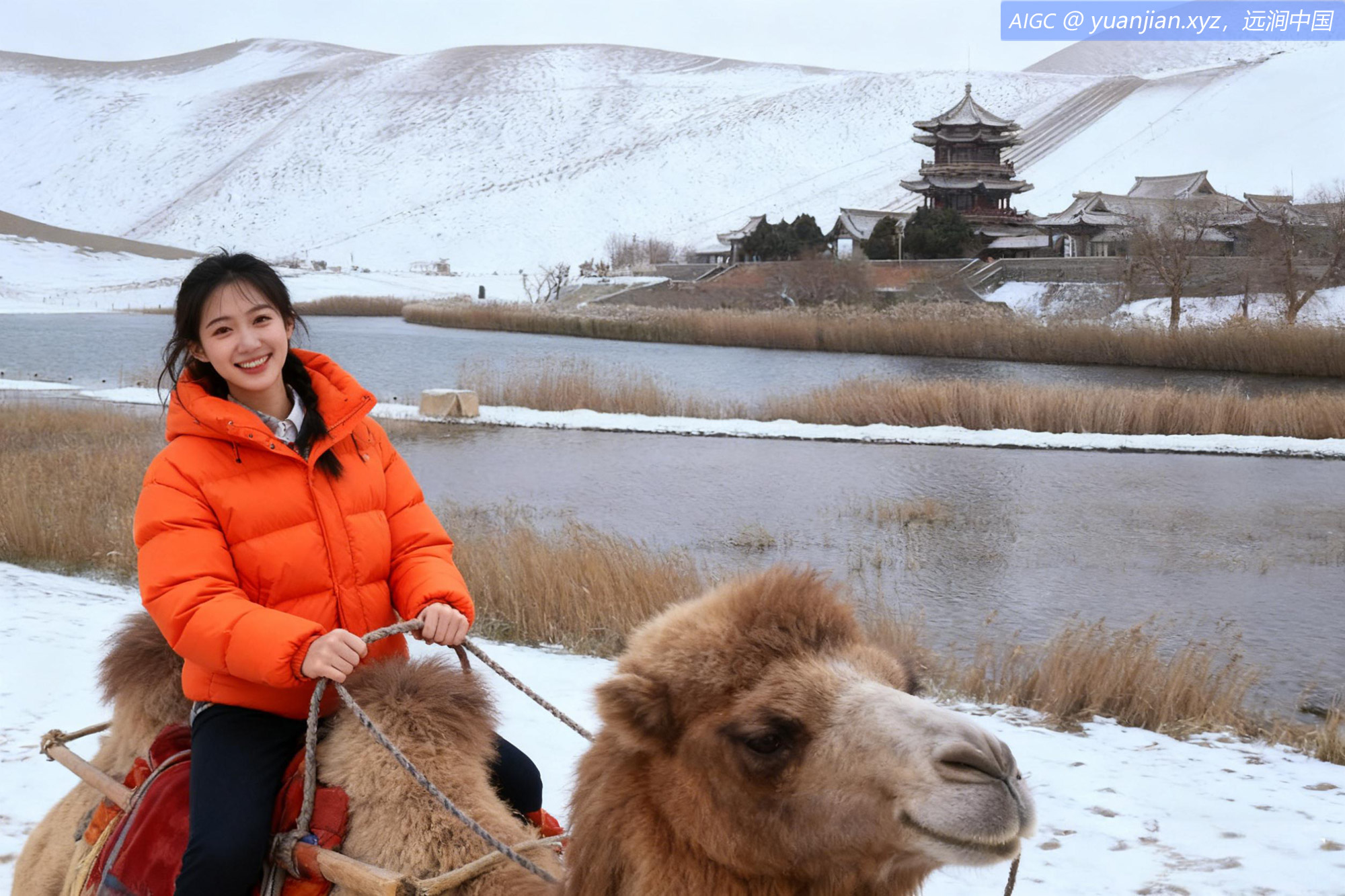 敦煌市鸣沙山月牙泉景区雪景如画