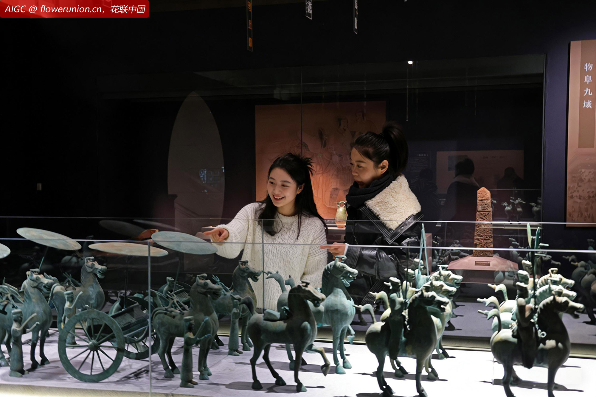 一对母女正在观看“马文化特展”