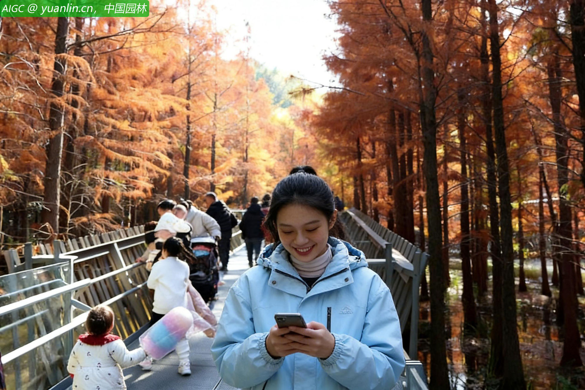 福州福道梅峰山地公园的水杉林色彩斑斓