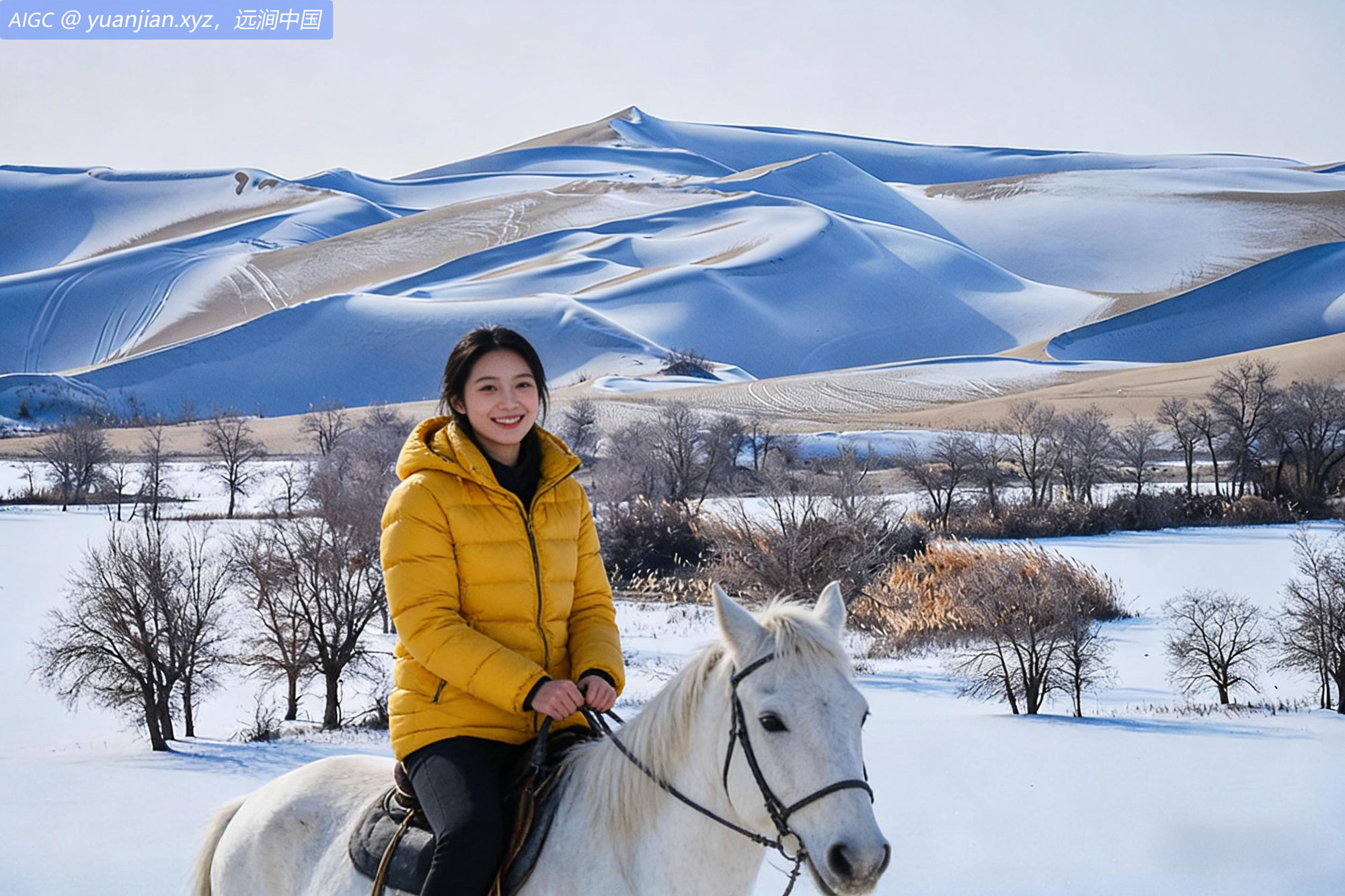 新疆尉犁县葫芦岛雪后银装素裹，大漠一片苍茫。