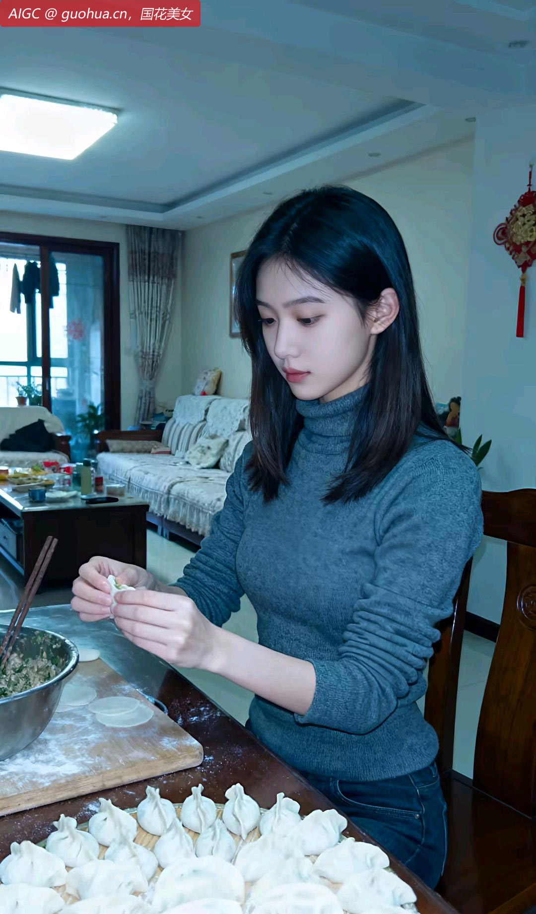 晓琳捏着饺子，灵动的双手似在施展魔法