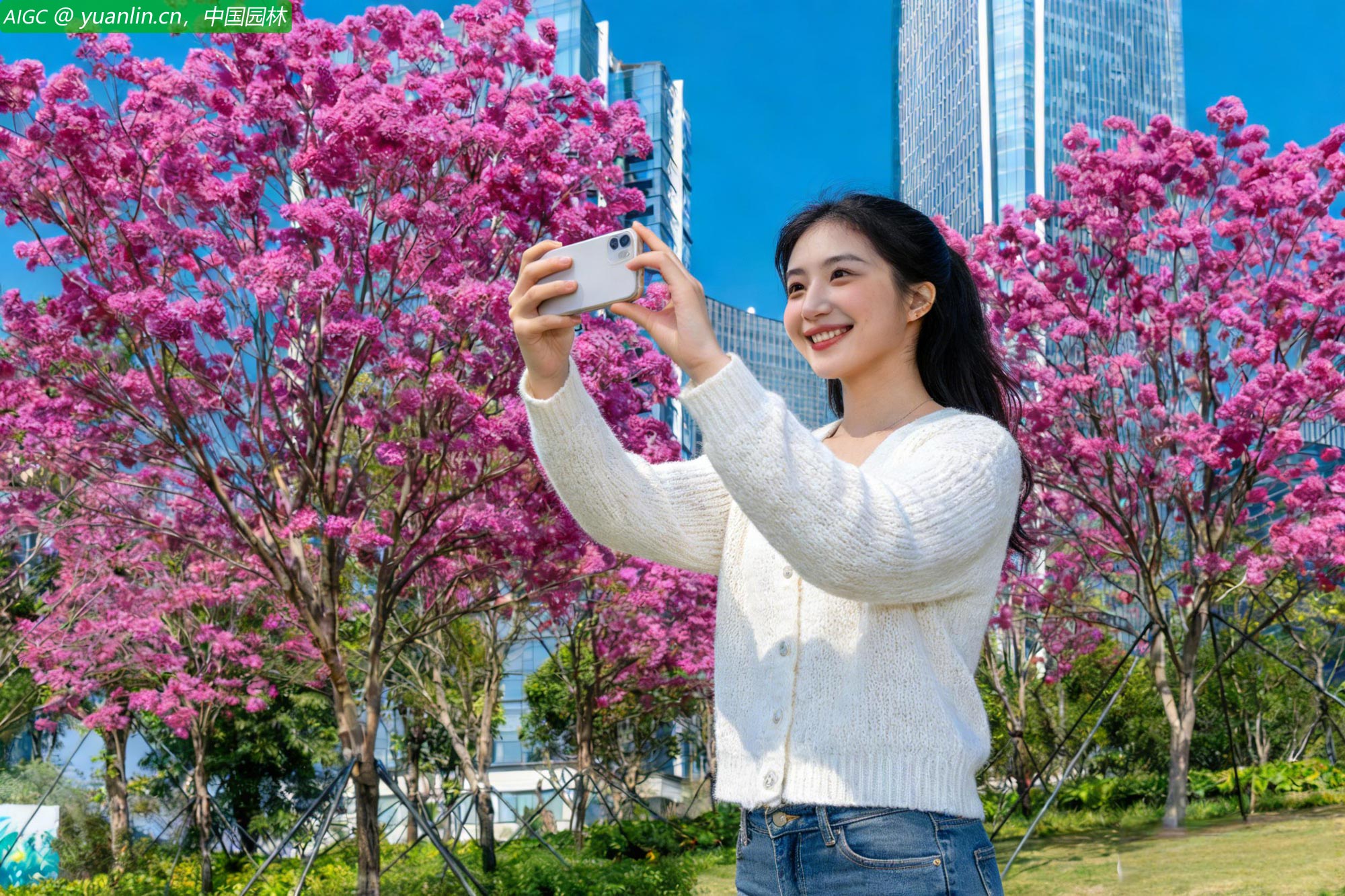 深圳南山前海桂湾公园的紫花风铃木绚烂绽放