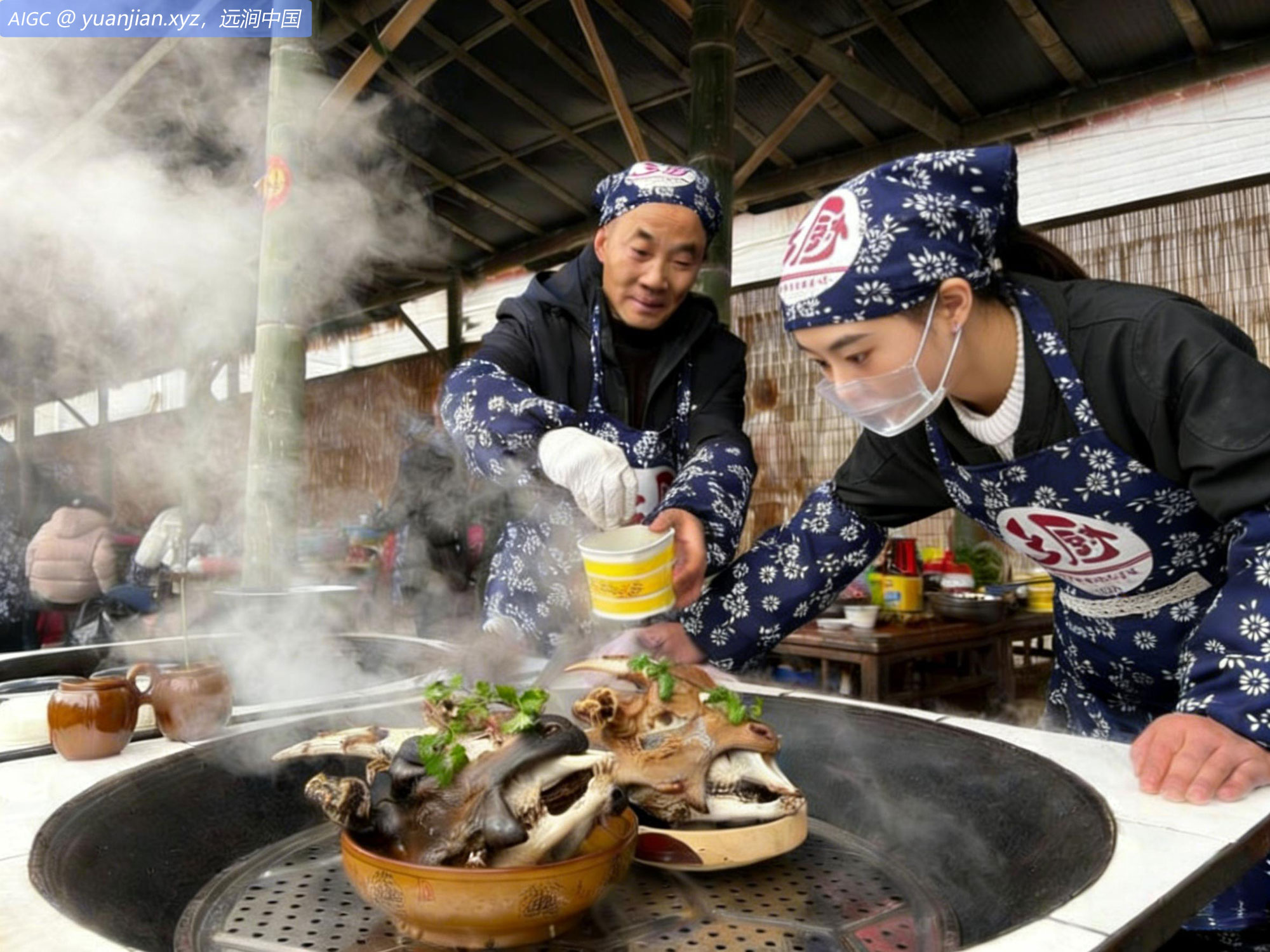 贵州省铜仁市侗族乡公坪村，乡厨大赛在制作菜品