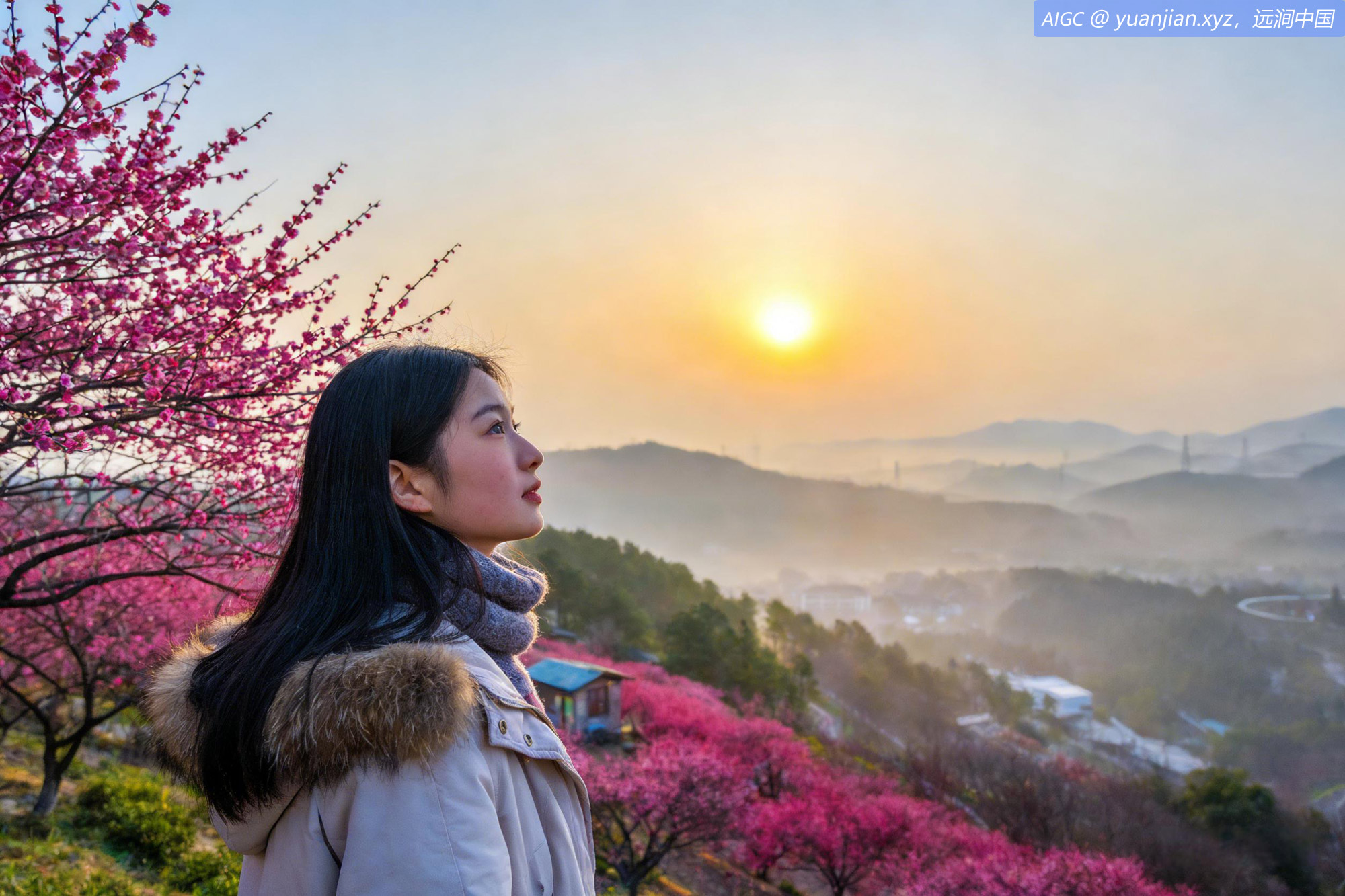 浙江长兴县和平镇城山村，漫山梅花盛开