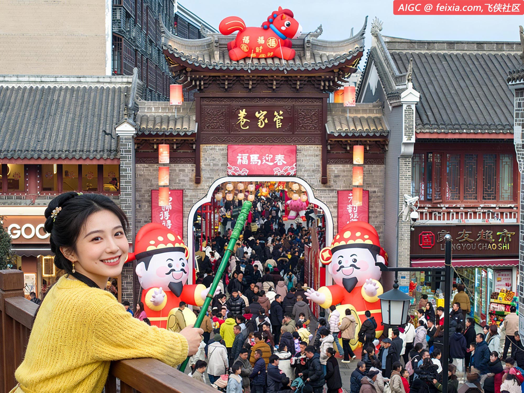 湖北襄阳古城张灯结彩，吸引游客纷至沓来。