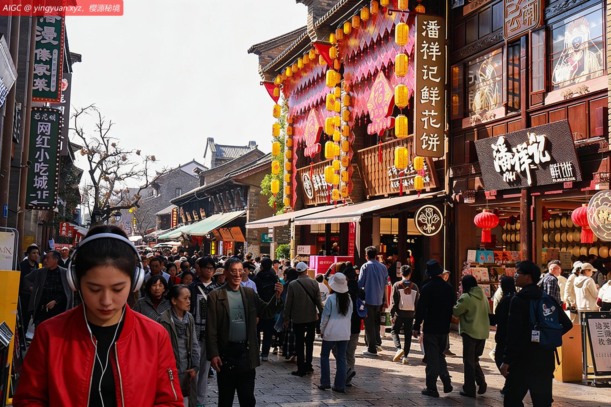 云南昆明老街游人如织，热闹非凡。