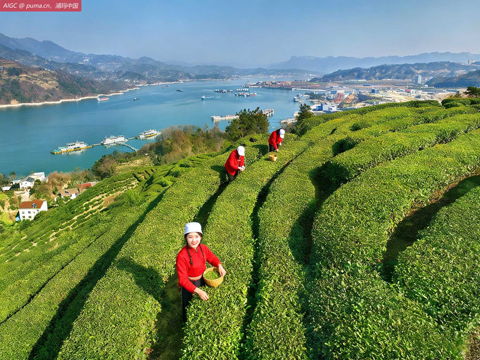 湖北宜昌秭归县松树坳村茶园，茶农正忙着采摘早春茶