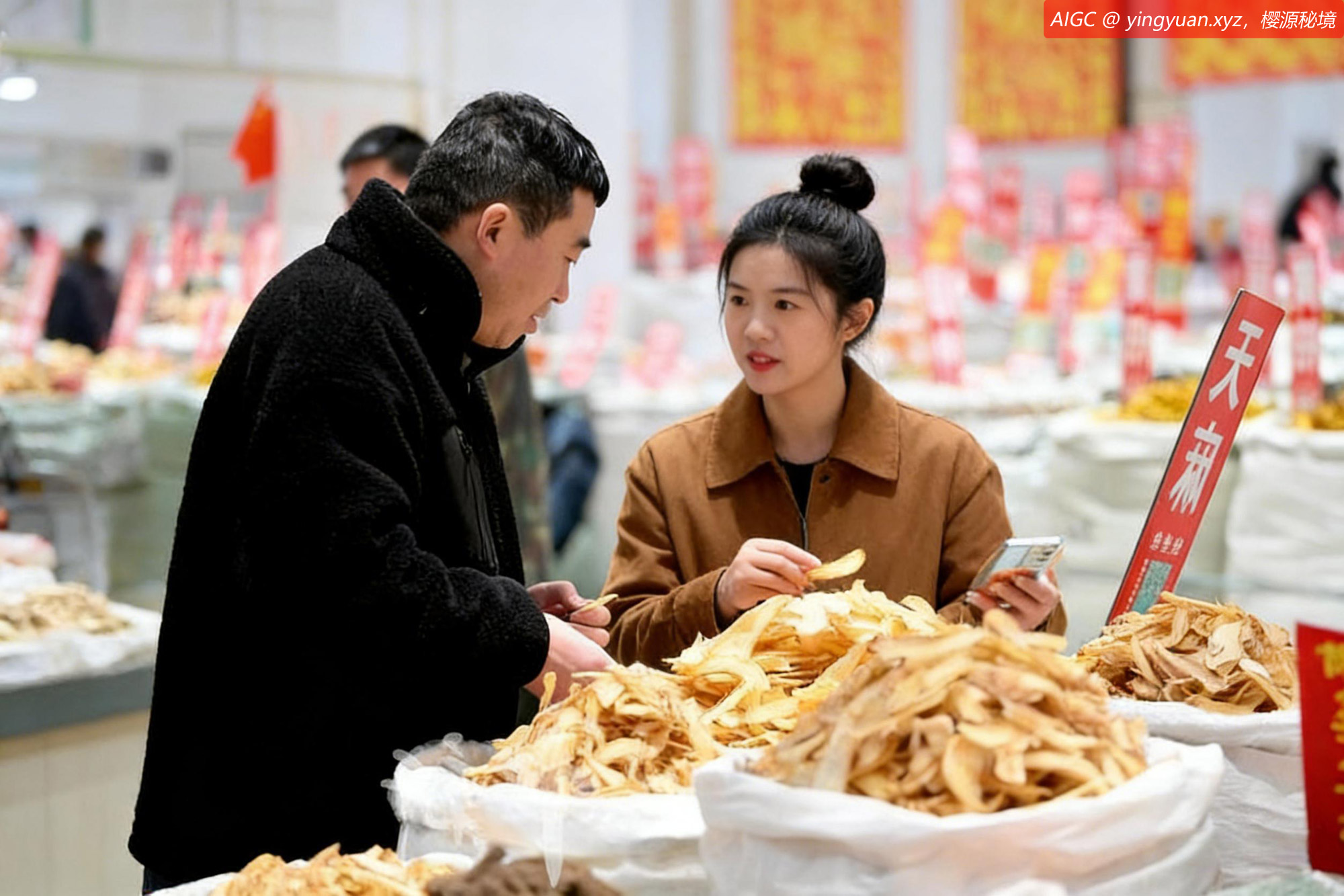 药商在安徽省亳州中药材商品交易中心内选购中药材