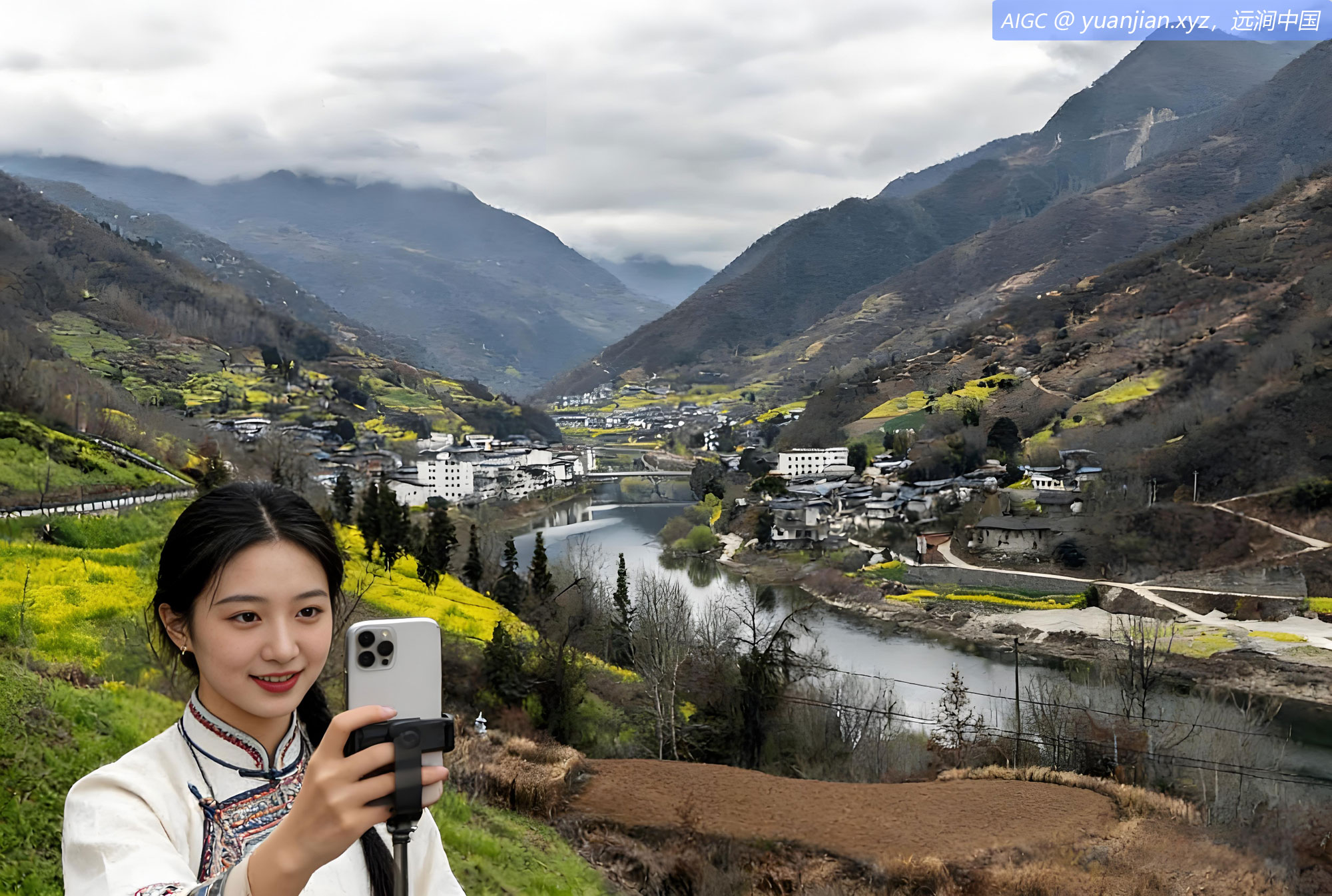 春天的甘肃省文县范坝镇让水河畔景色优美