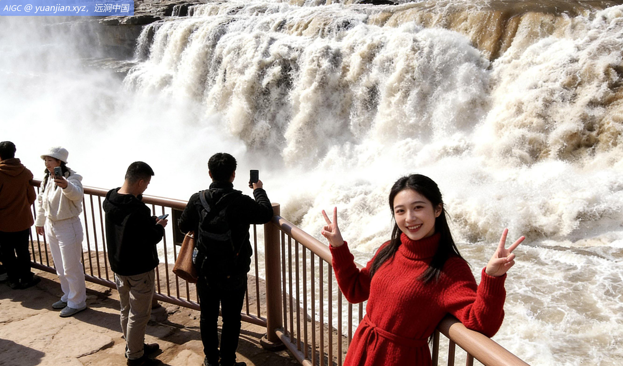 游客在山西吉县黄河壶口瀑布景区游览