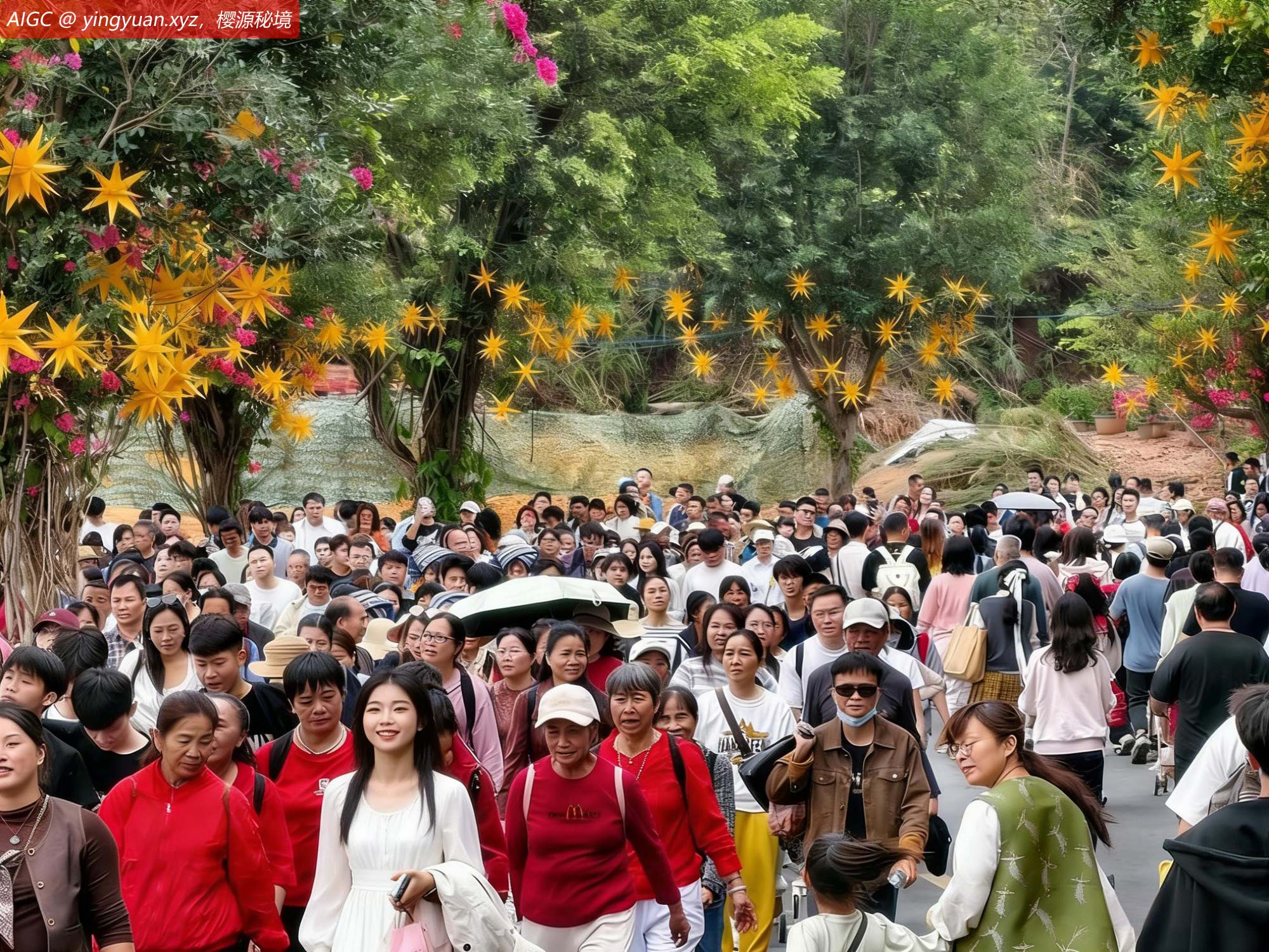 广西南宁市青秀山，樱花、桃花、黄花风铃木进入盛花期