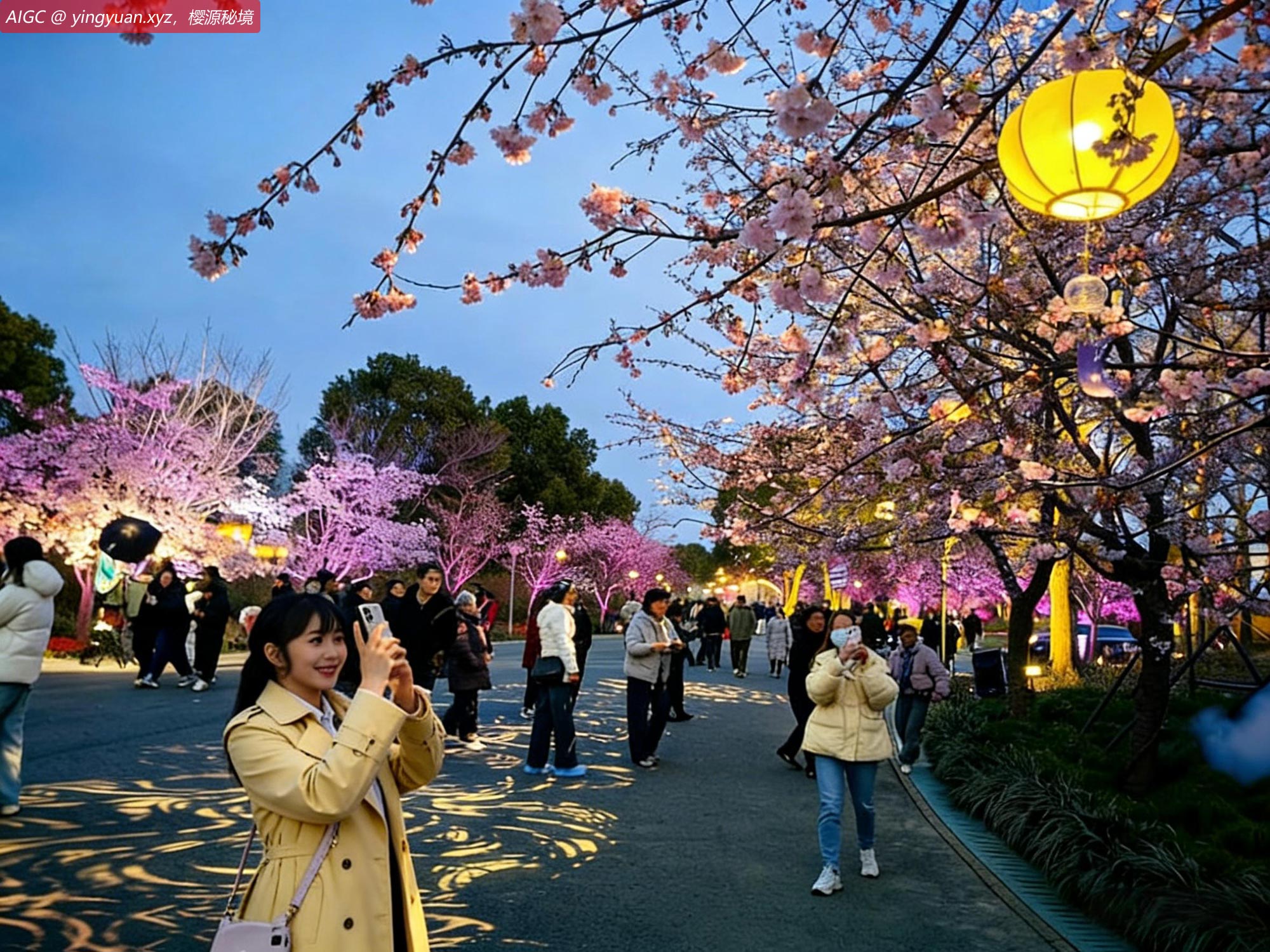 上海樱花节首创“景随花移”夜景模式