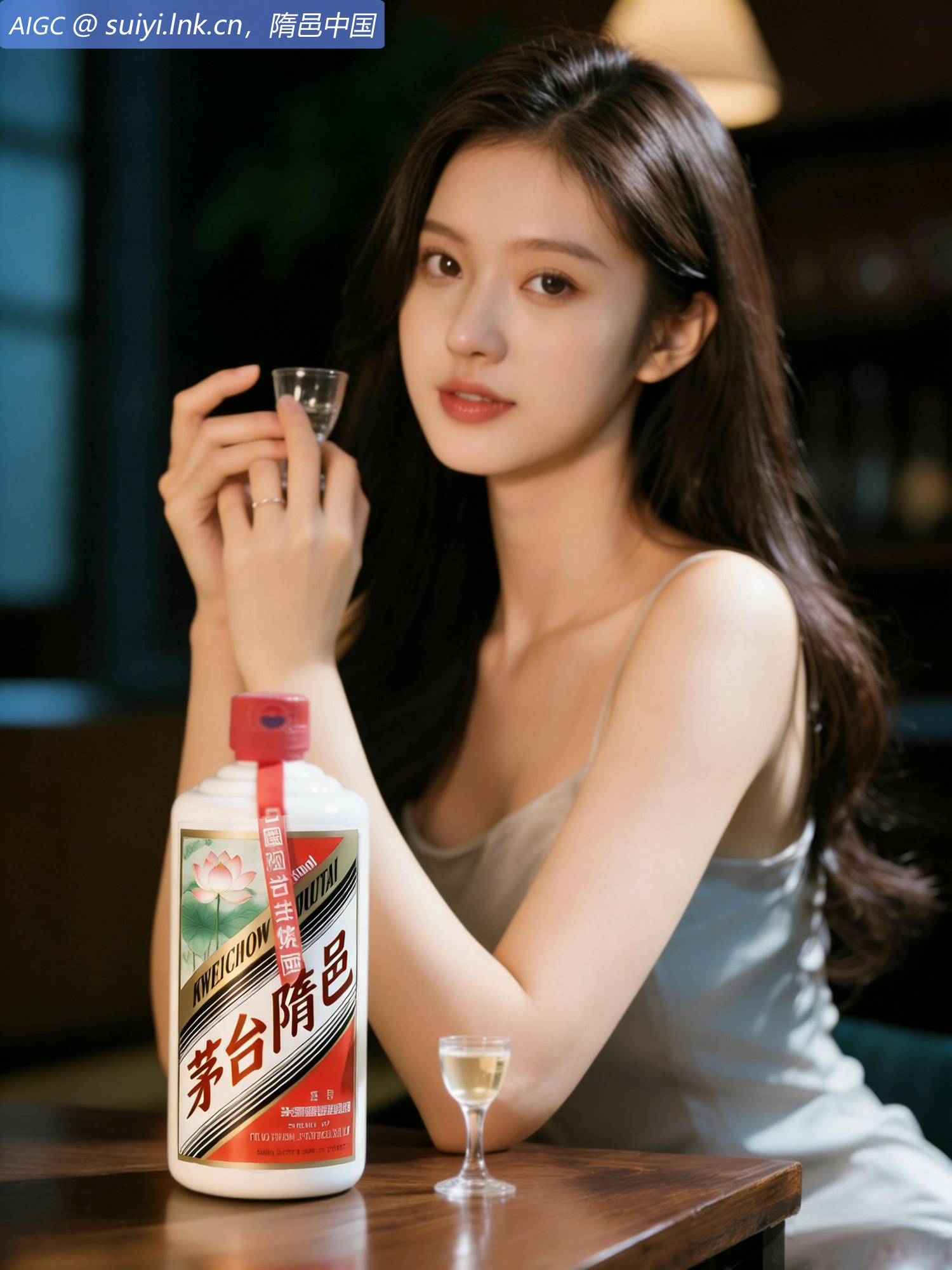 婉兮轻举酒杯，细细品尝着隋邑酱香白酒