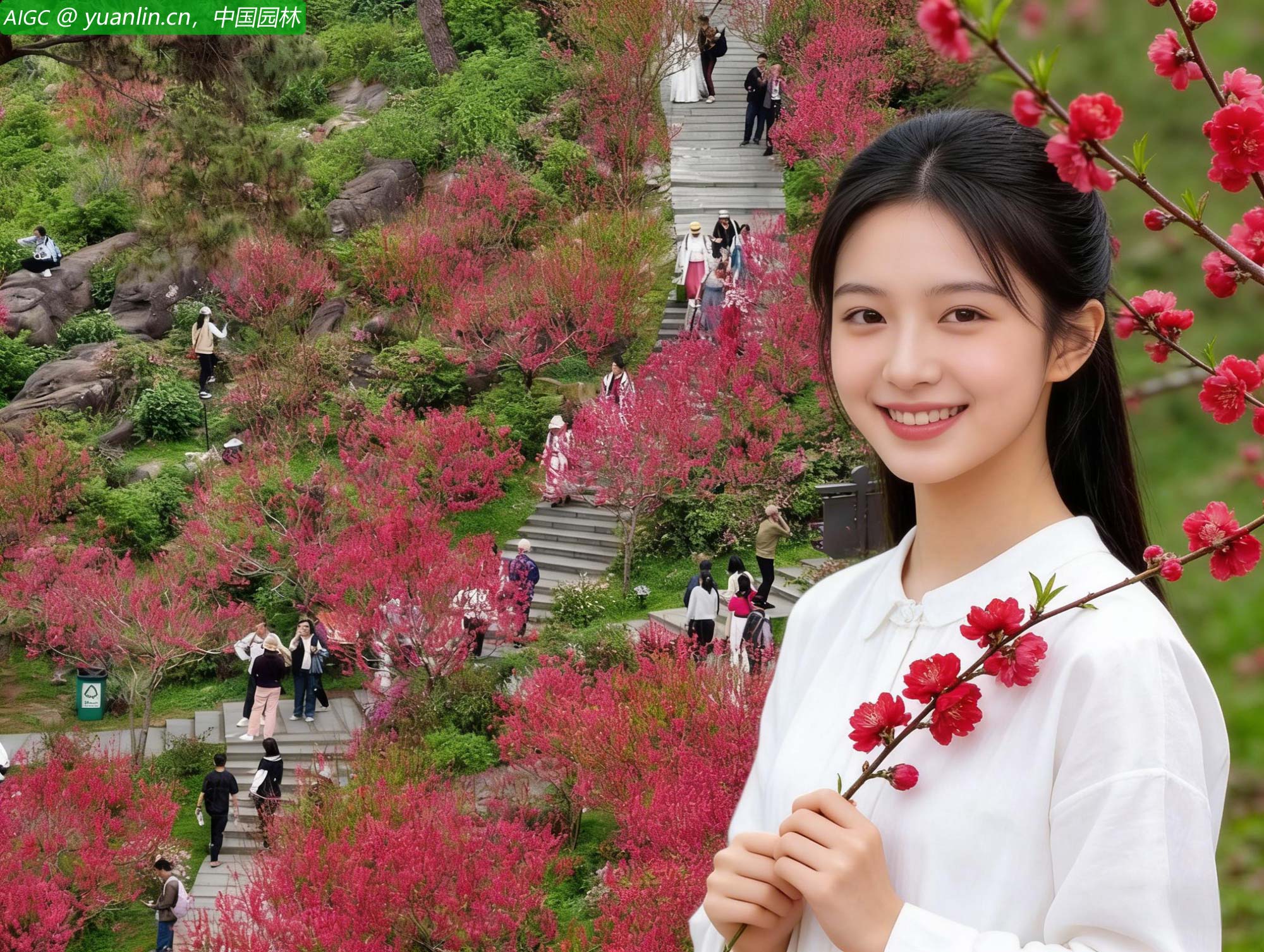 广西南宁，游人在青秀山风景区桃花坞景点赏花踏春