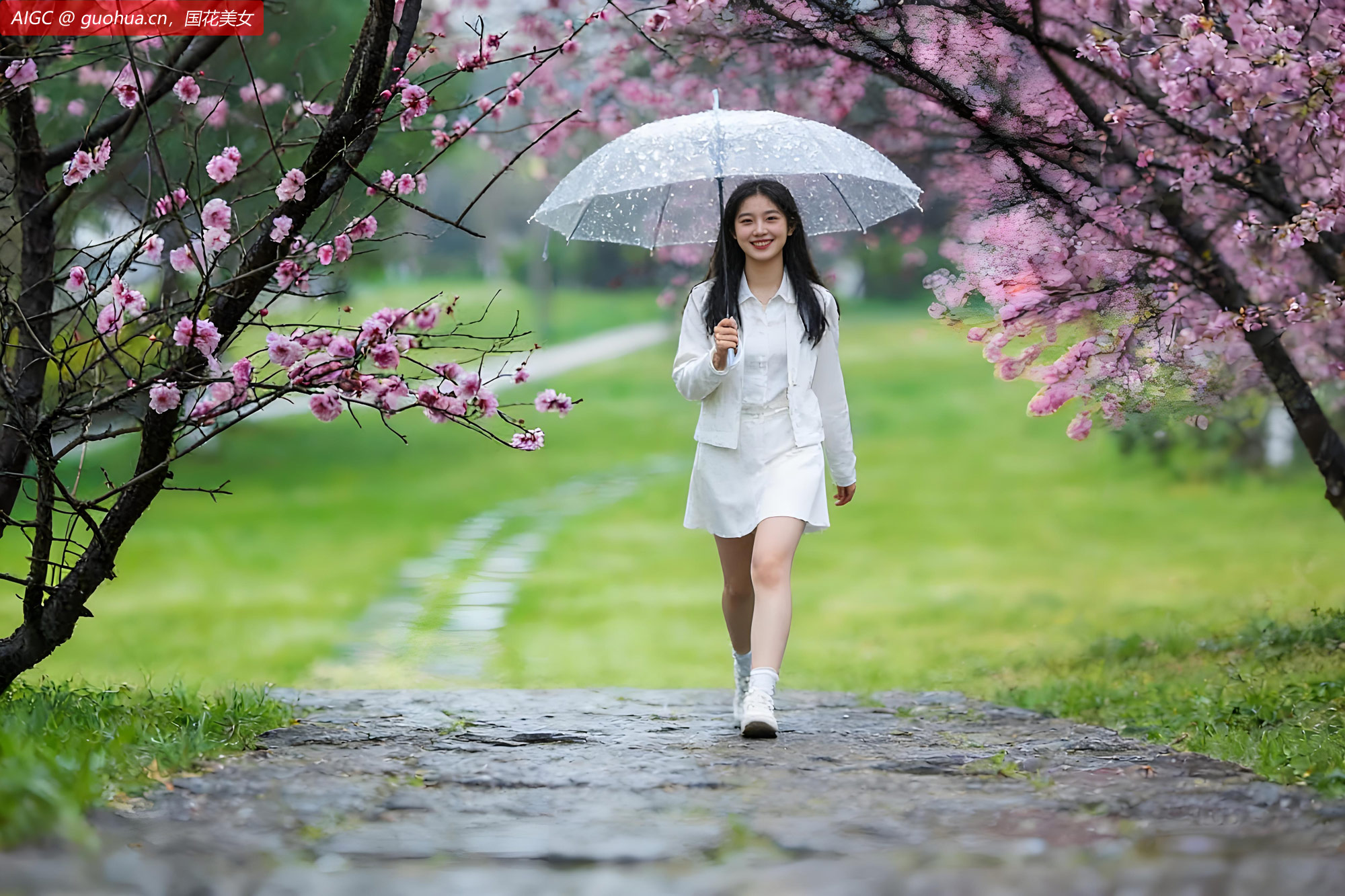 江苏淮安口袋公园，百余株美人梅在和风细雨中娇艳绽放