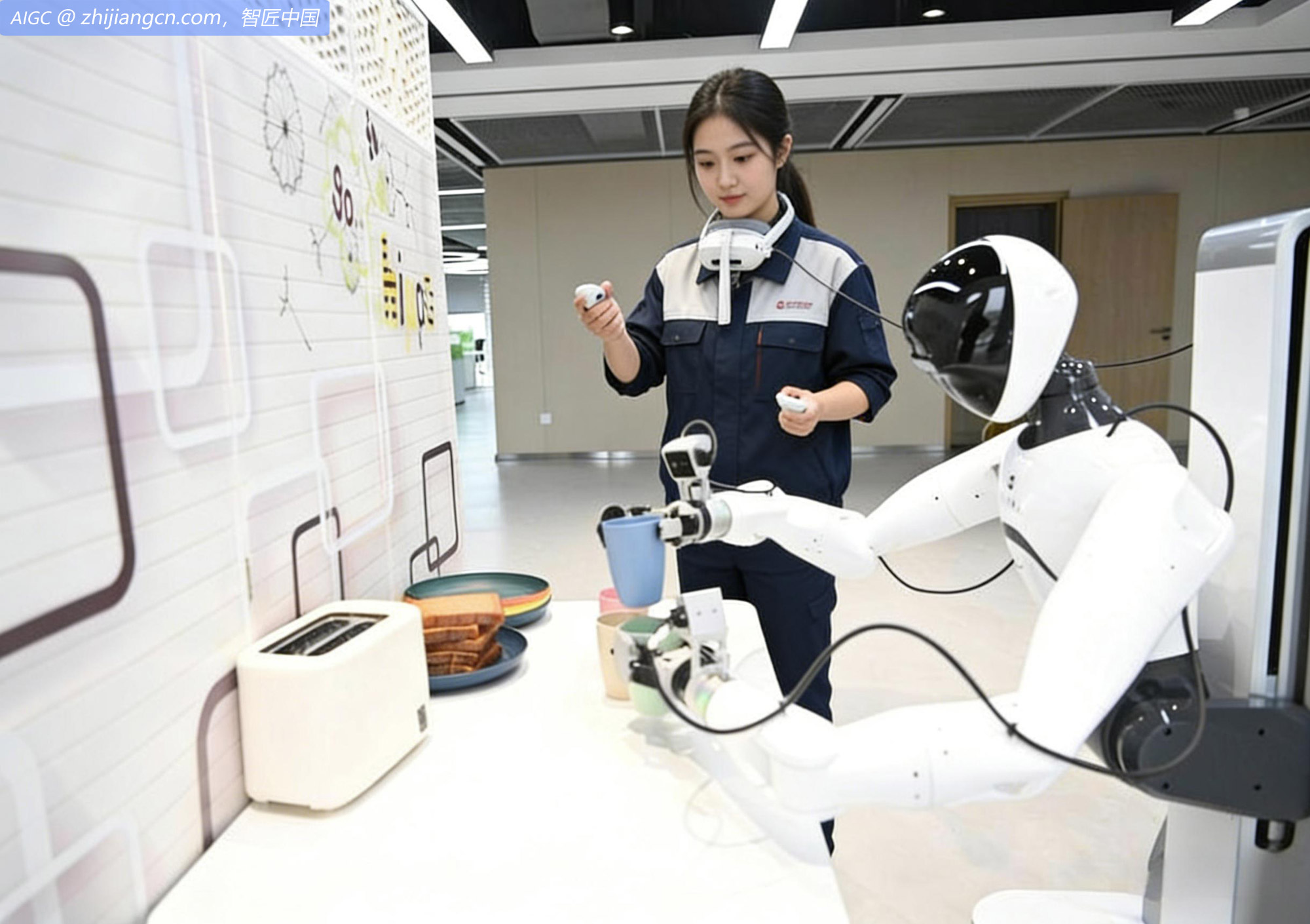 雄安集团具身智能训练场，工作人员对机器人进行具身智能训练