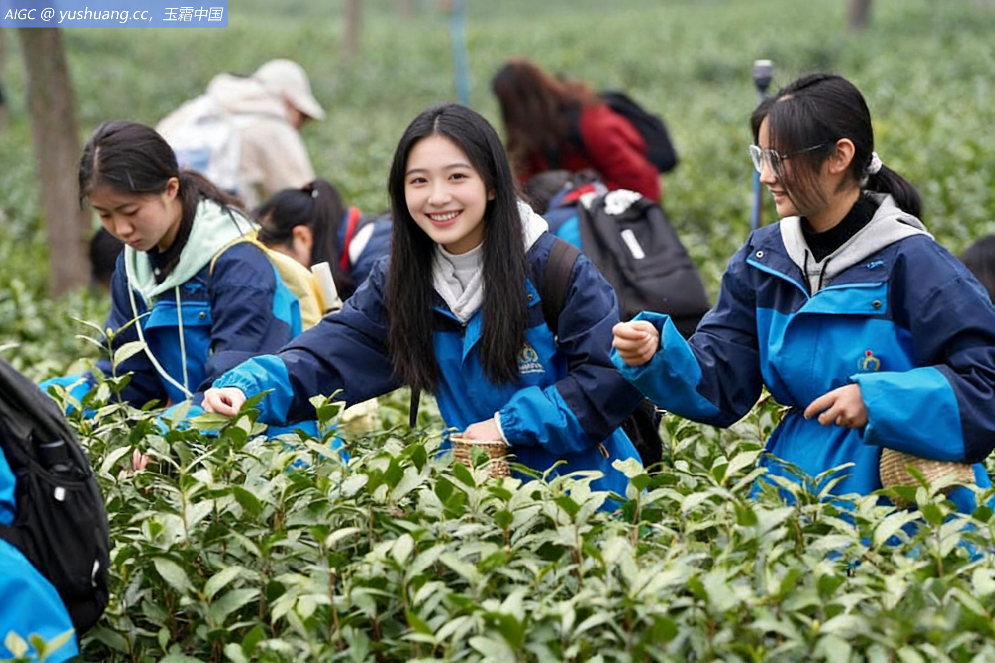 四川省青神县万沟村茶园，城市300多名学子参与采茶制茶