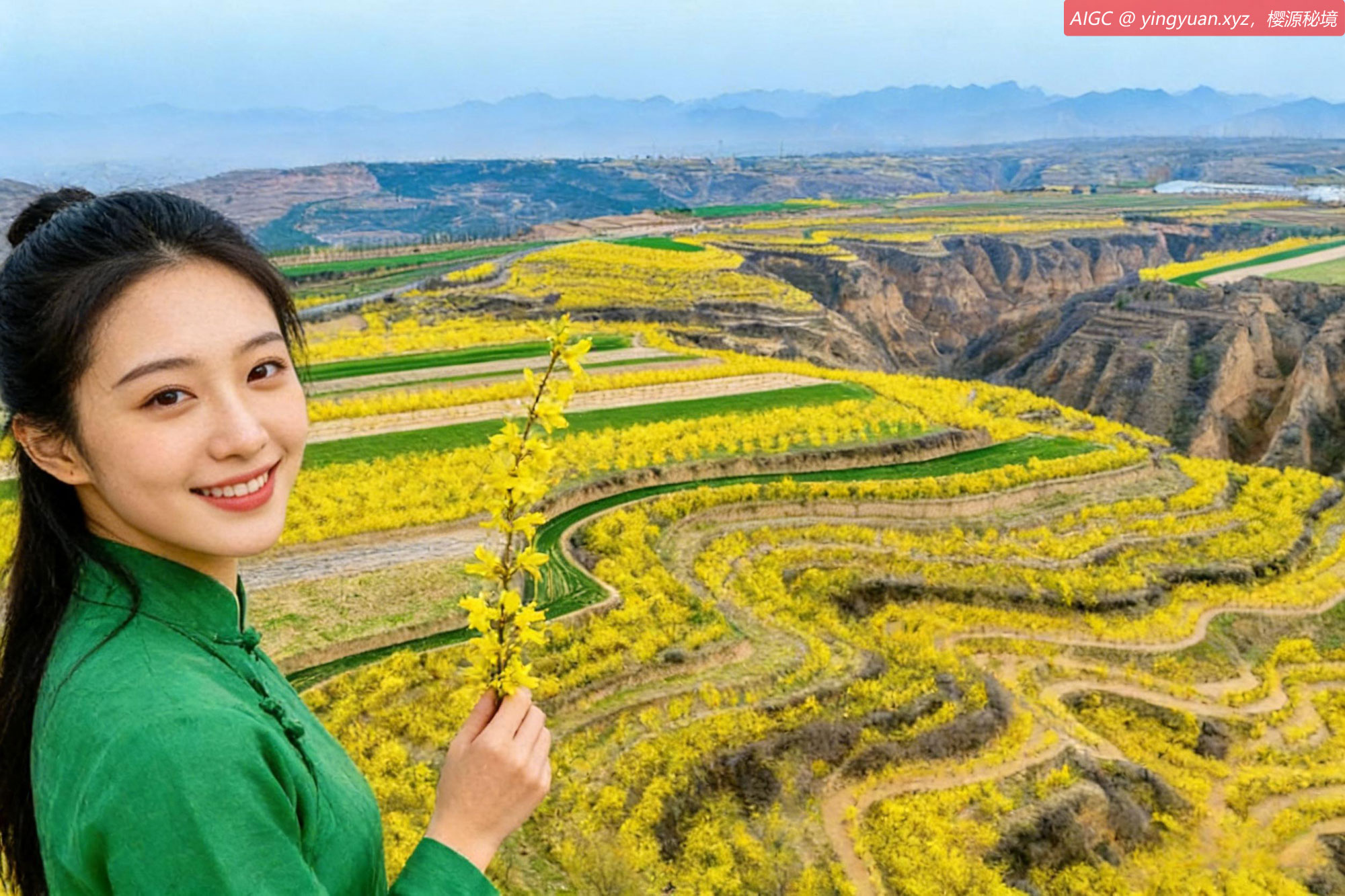 山西省运城市绛县南樊镇沸泉村千亩连翘花迎来盛花期
