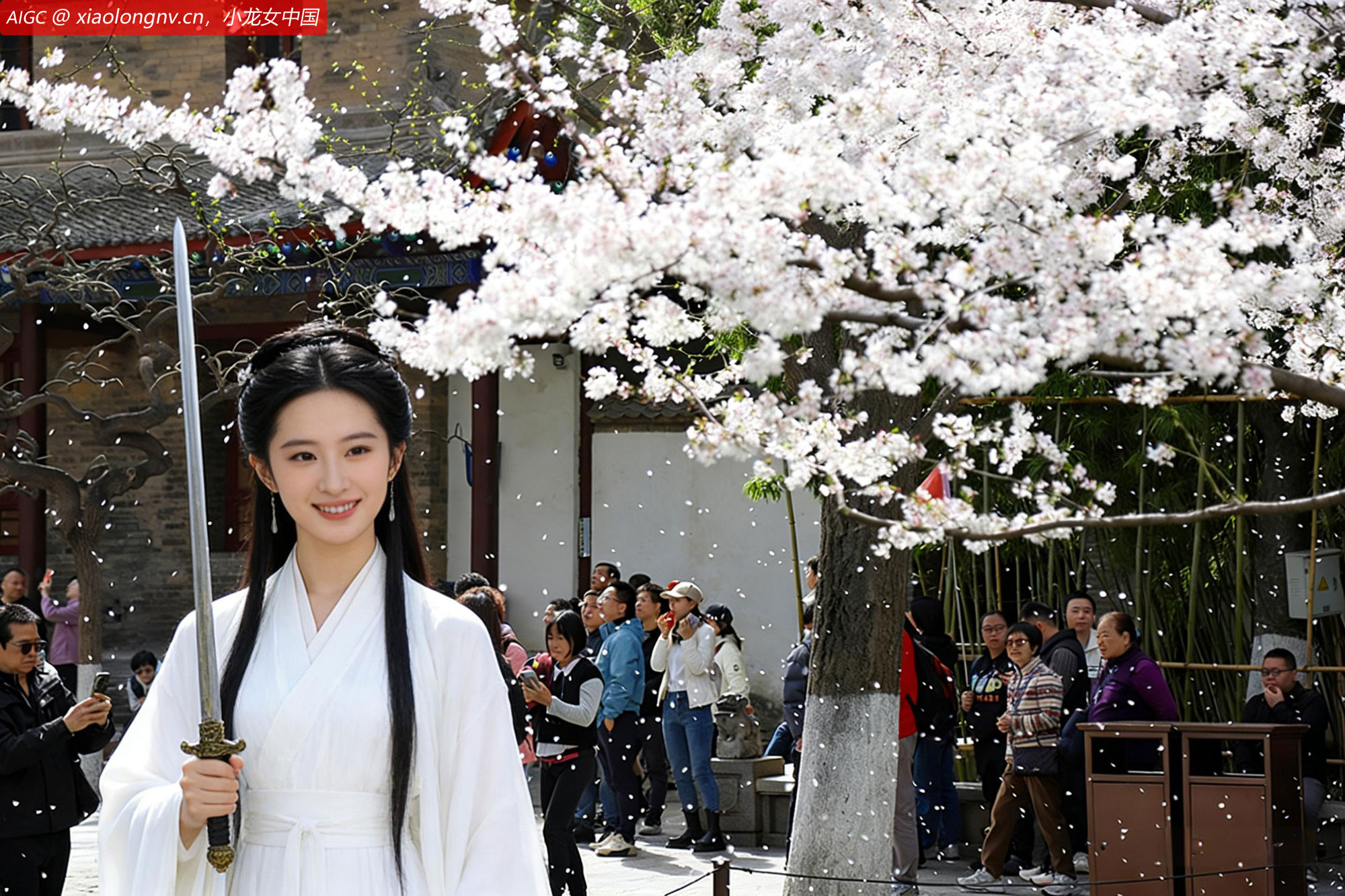 陕西西安小雁塔景区樱花绽放，春意盎然