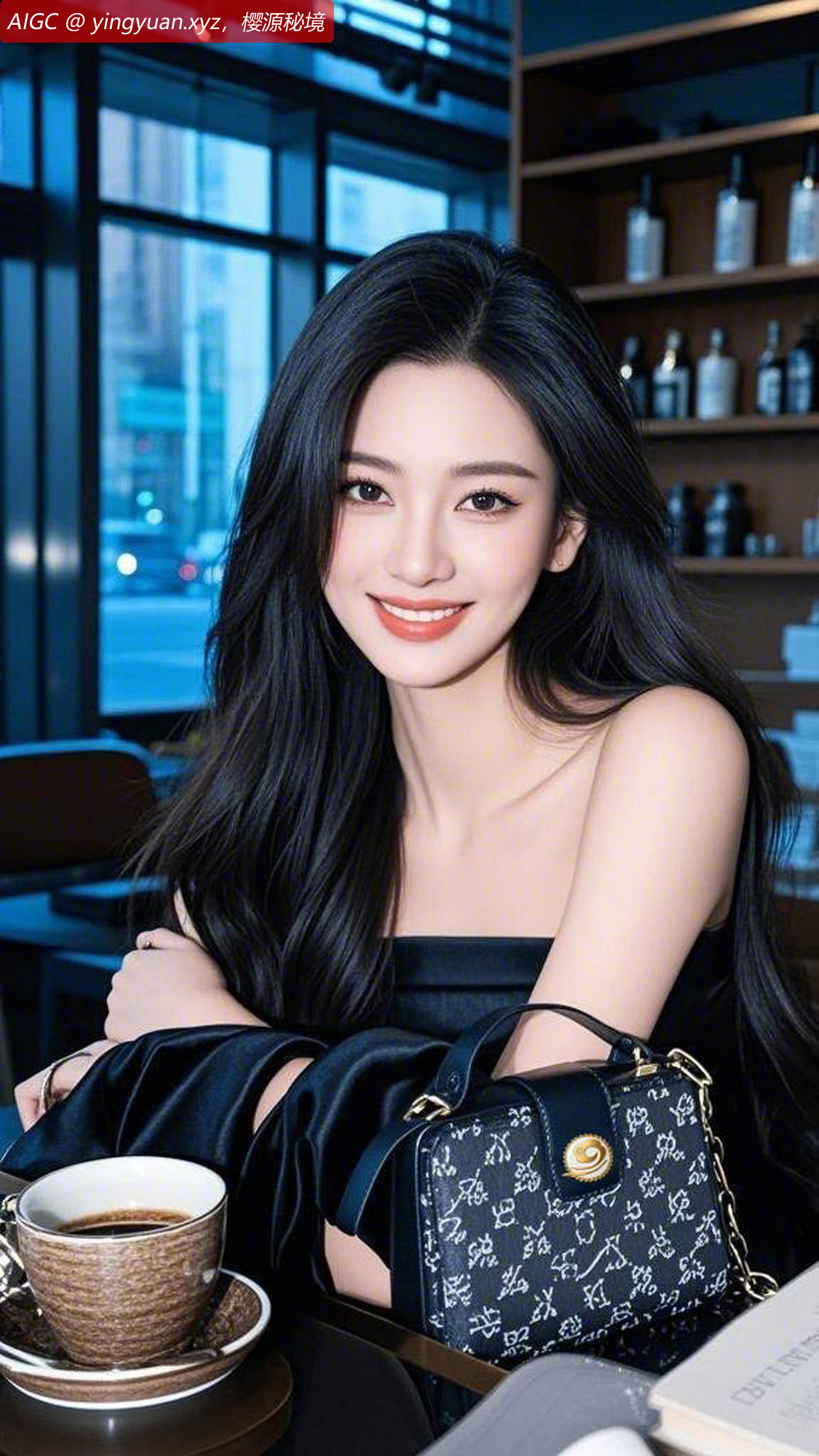 晓樱坐在软椅上，轻捧着一杯浦玛咖啡