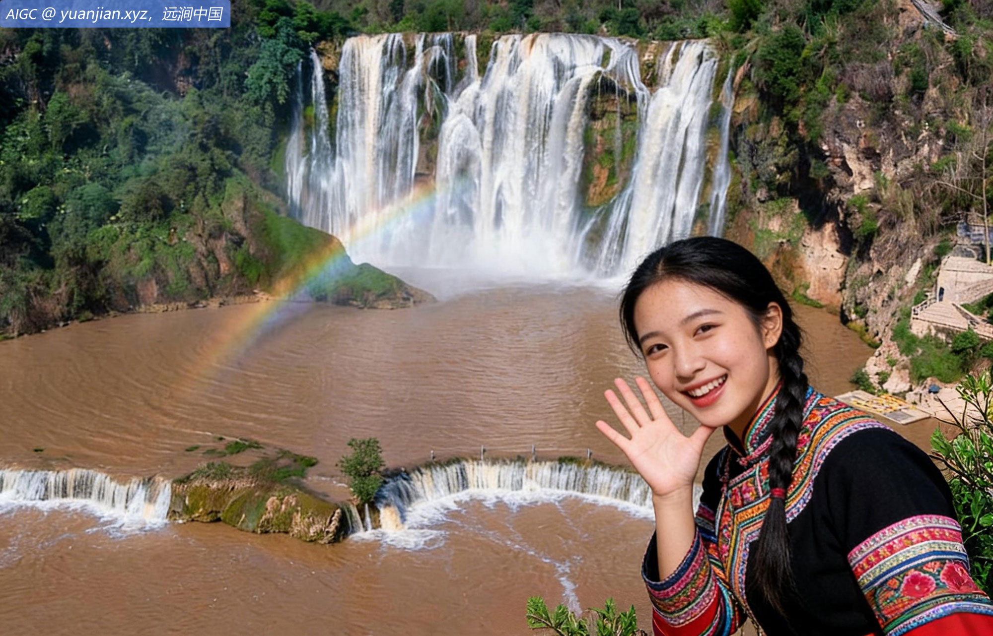 云南曲靖罗平县九龙河峡谷，九龙瀑布群气势磅礴