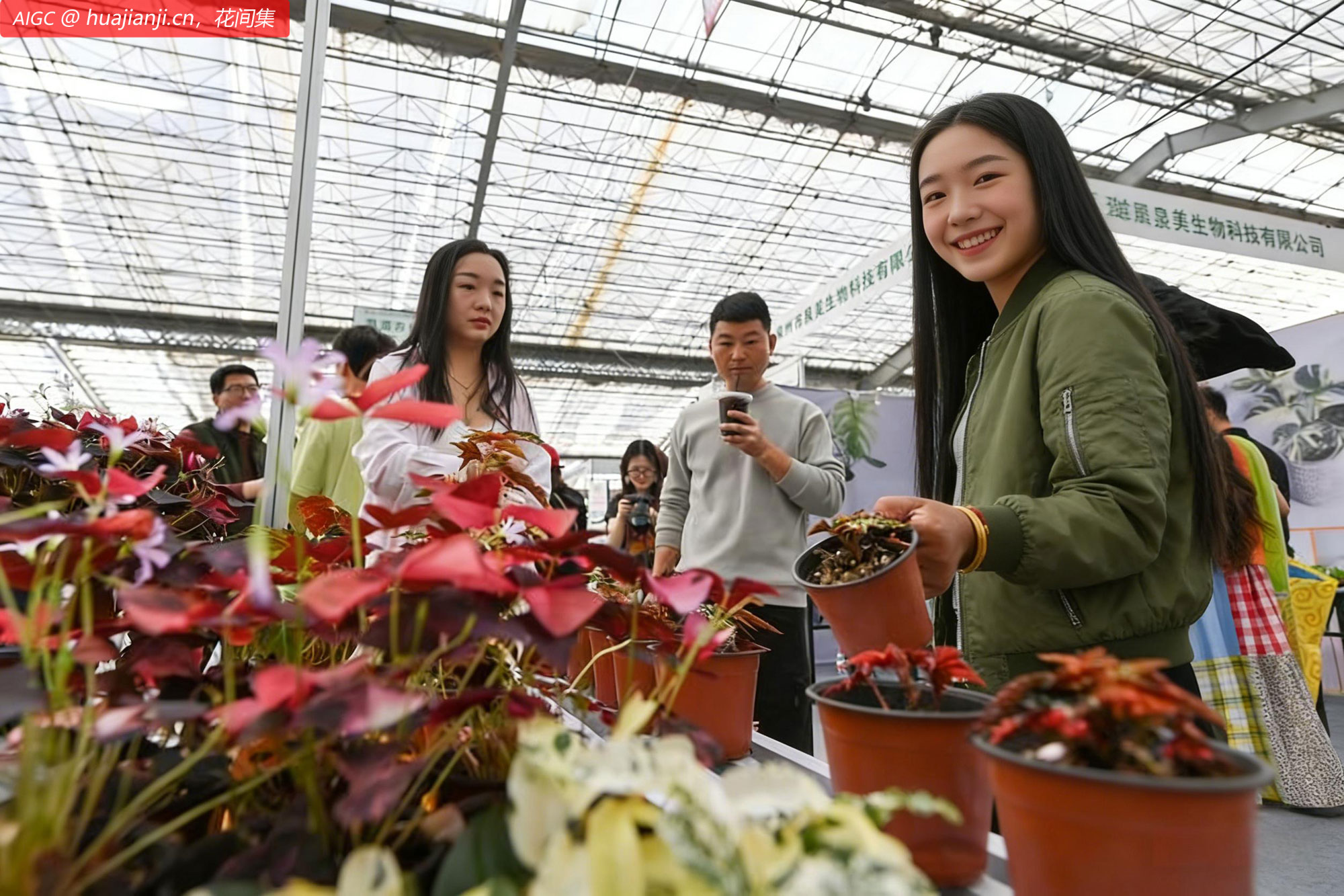 观众在山东省青州花卉苗木交易中心参观热带植物