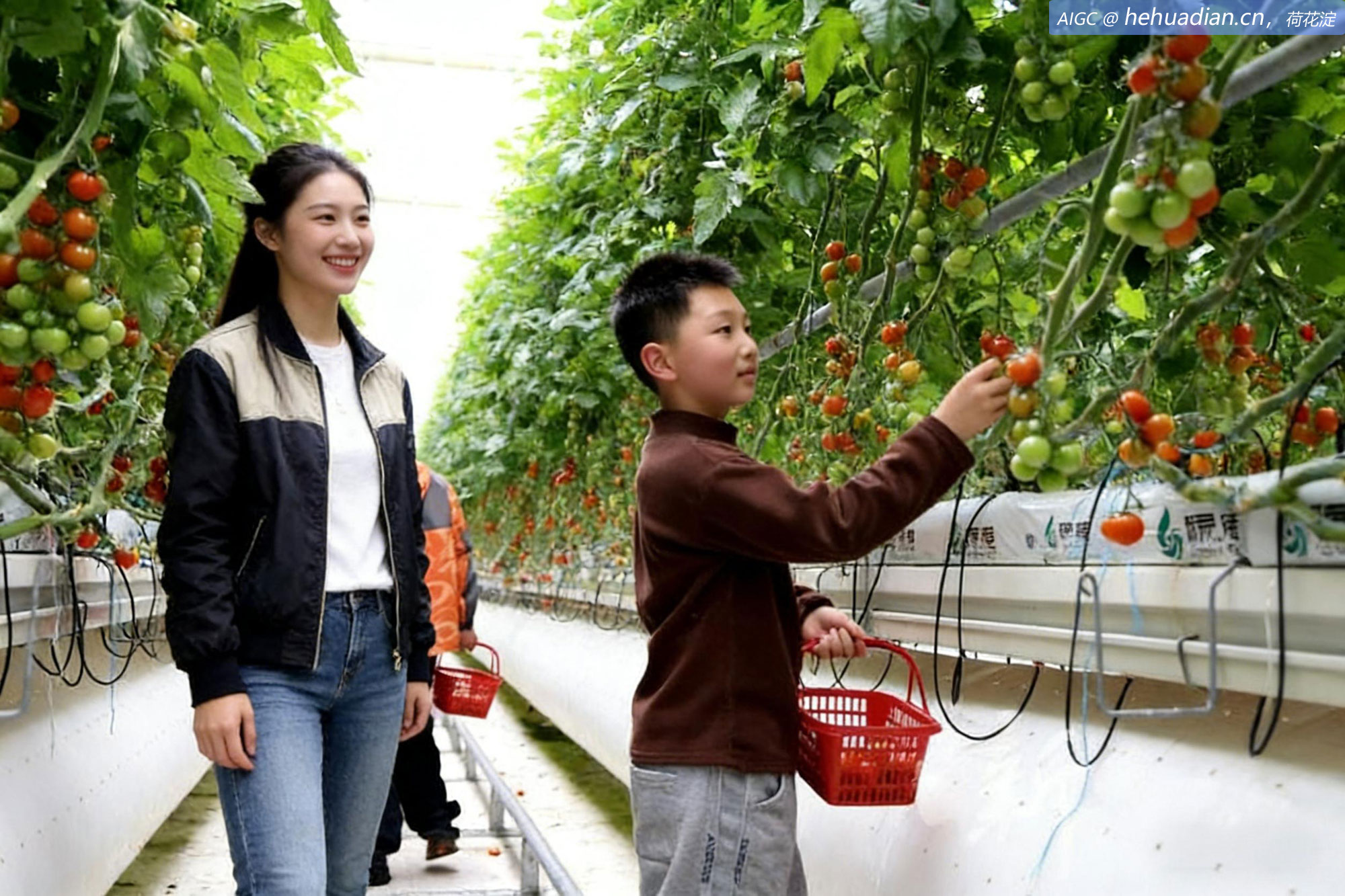 安徽省亳州市兴农绿港产业园，市民在采摘小番茄