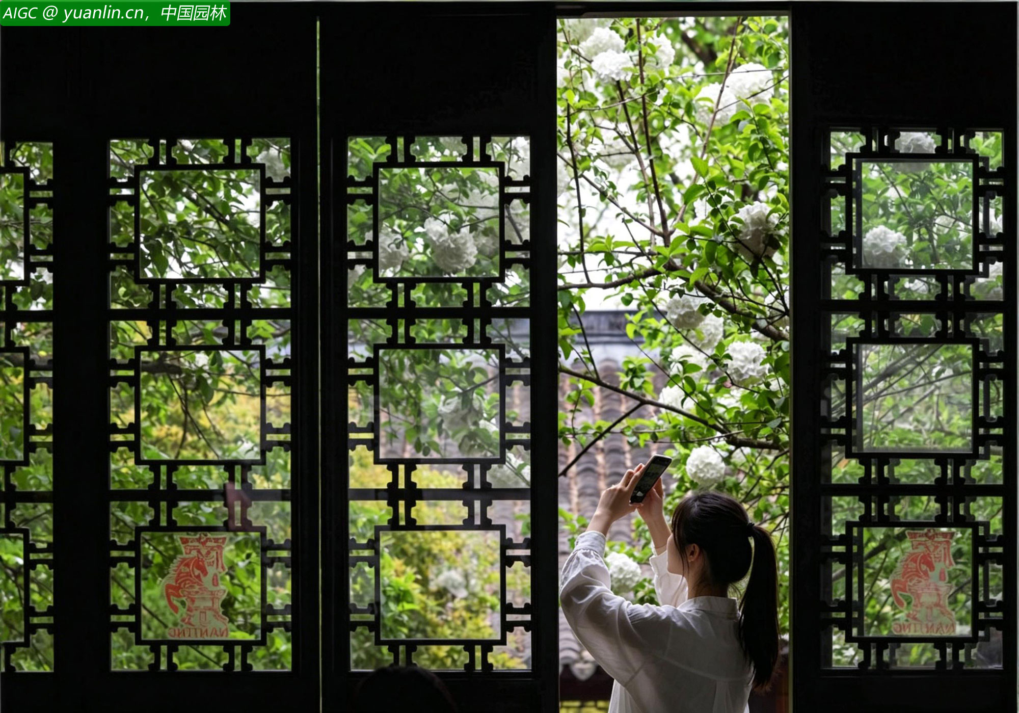 南京明故宫遗址午朝门公园与清凉山崇正书院，木绣球盛放