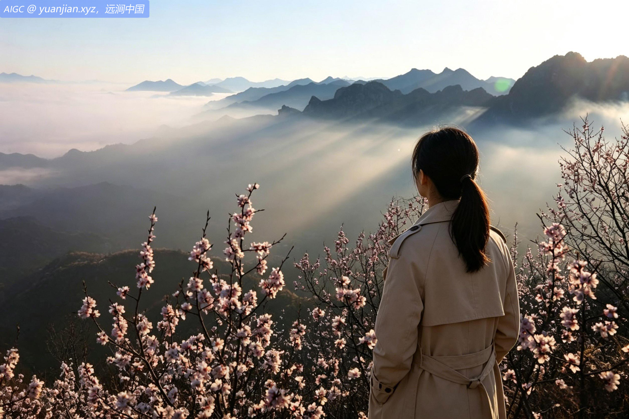 北京怀柔宝山镇大黄木场村，山花伴云海美丽景色