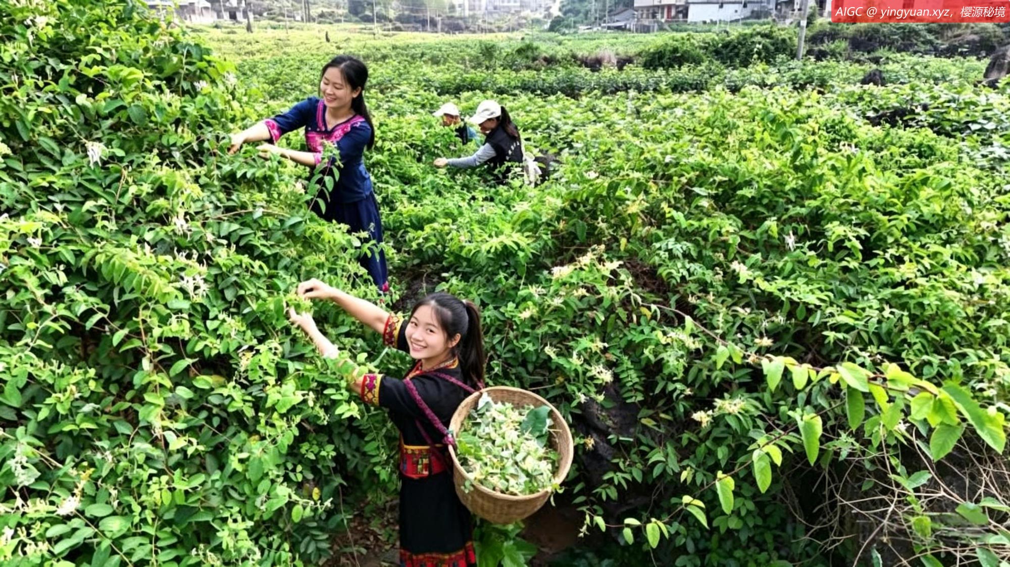 广西来宾市忻城县北更乡弄兰村金银花进入采摘旺季