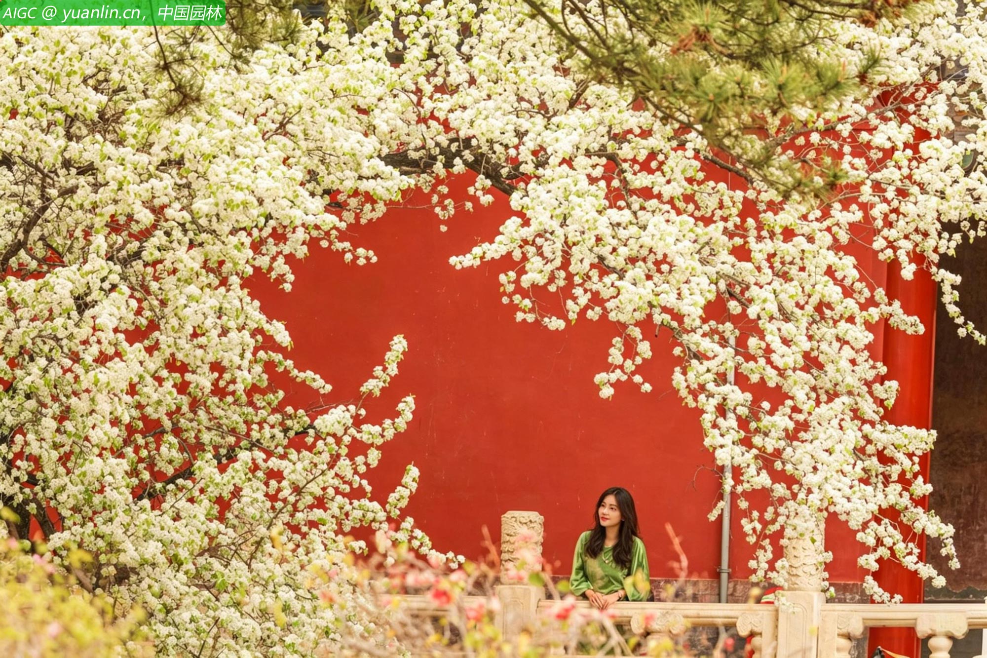 北京明十三陵长陵景区内西府海棠、百年杜梨相继花开