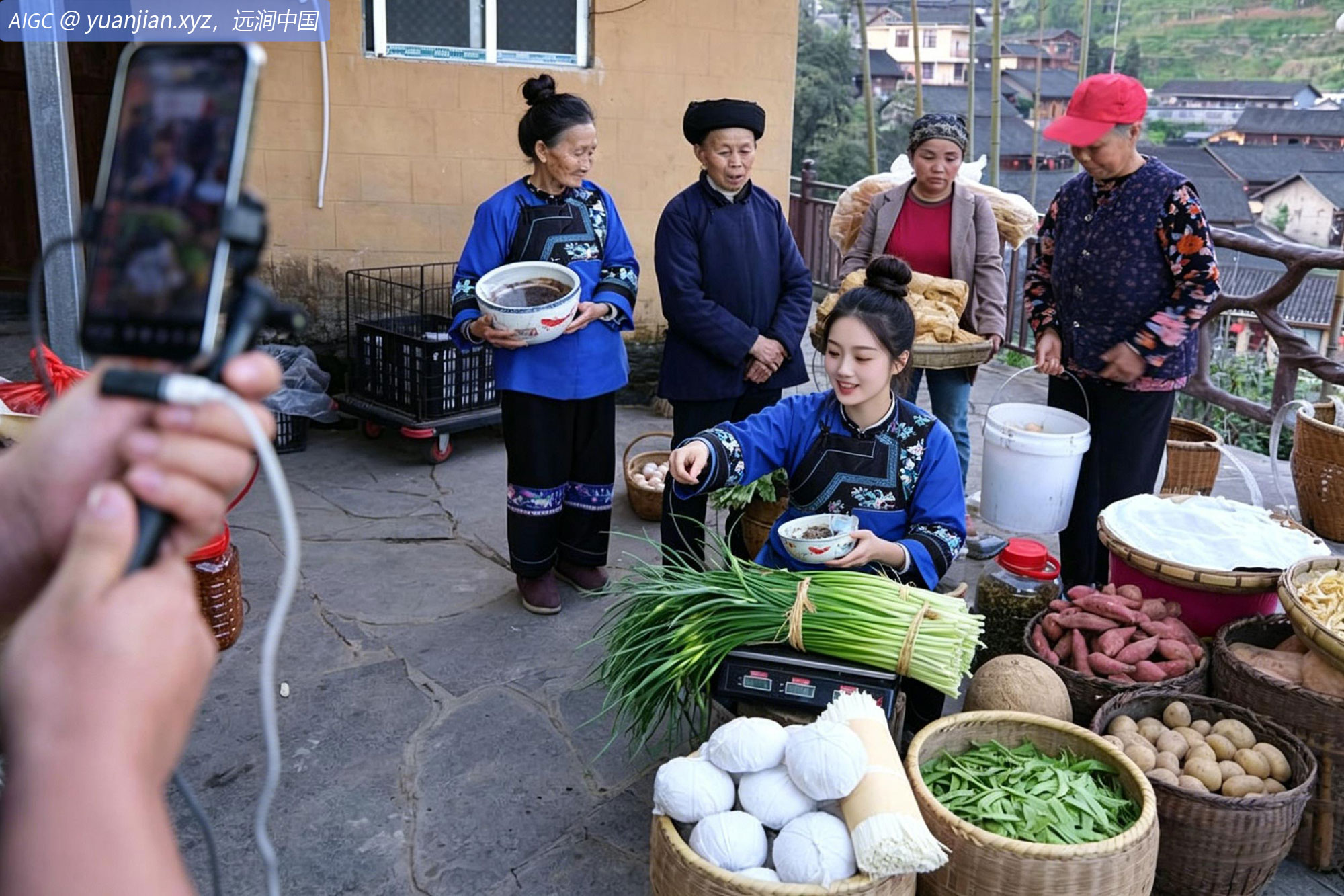 湖南省十八洞村竹子寨的苗族村民，正在网络直播