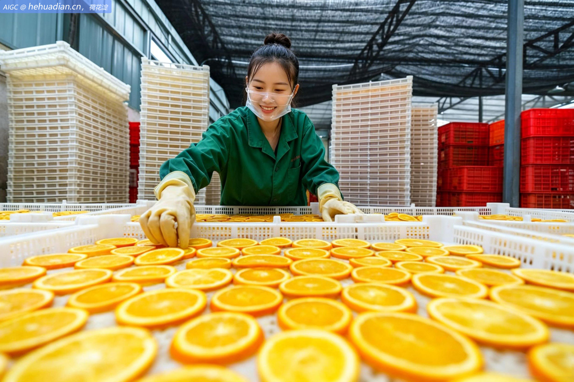 湖北秭归，脐橙加工企业工人加紧生产橙片。